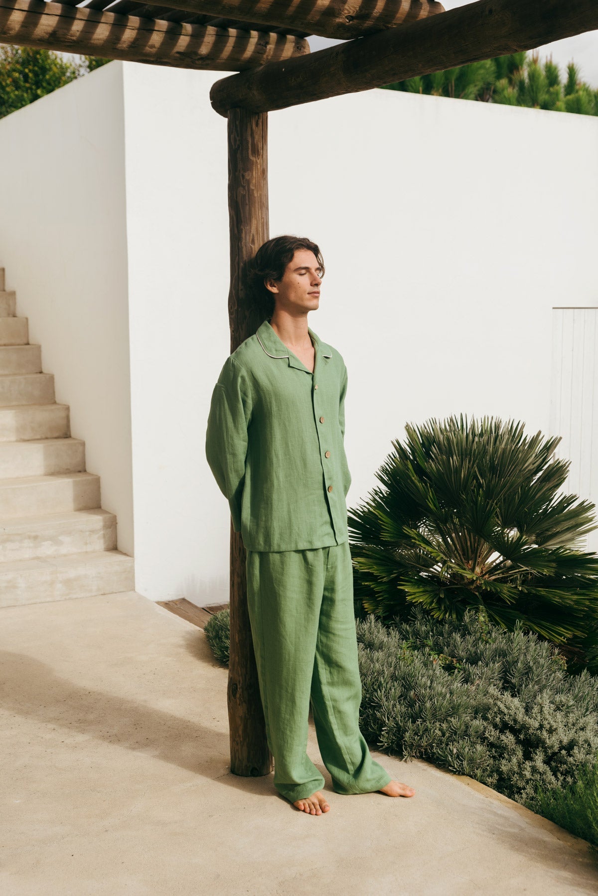 Klassisches leinen pyjama set HARRY - Matcha Grün