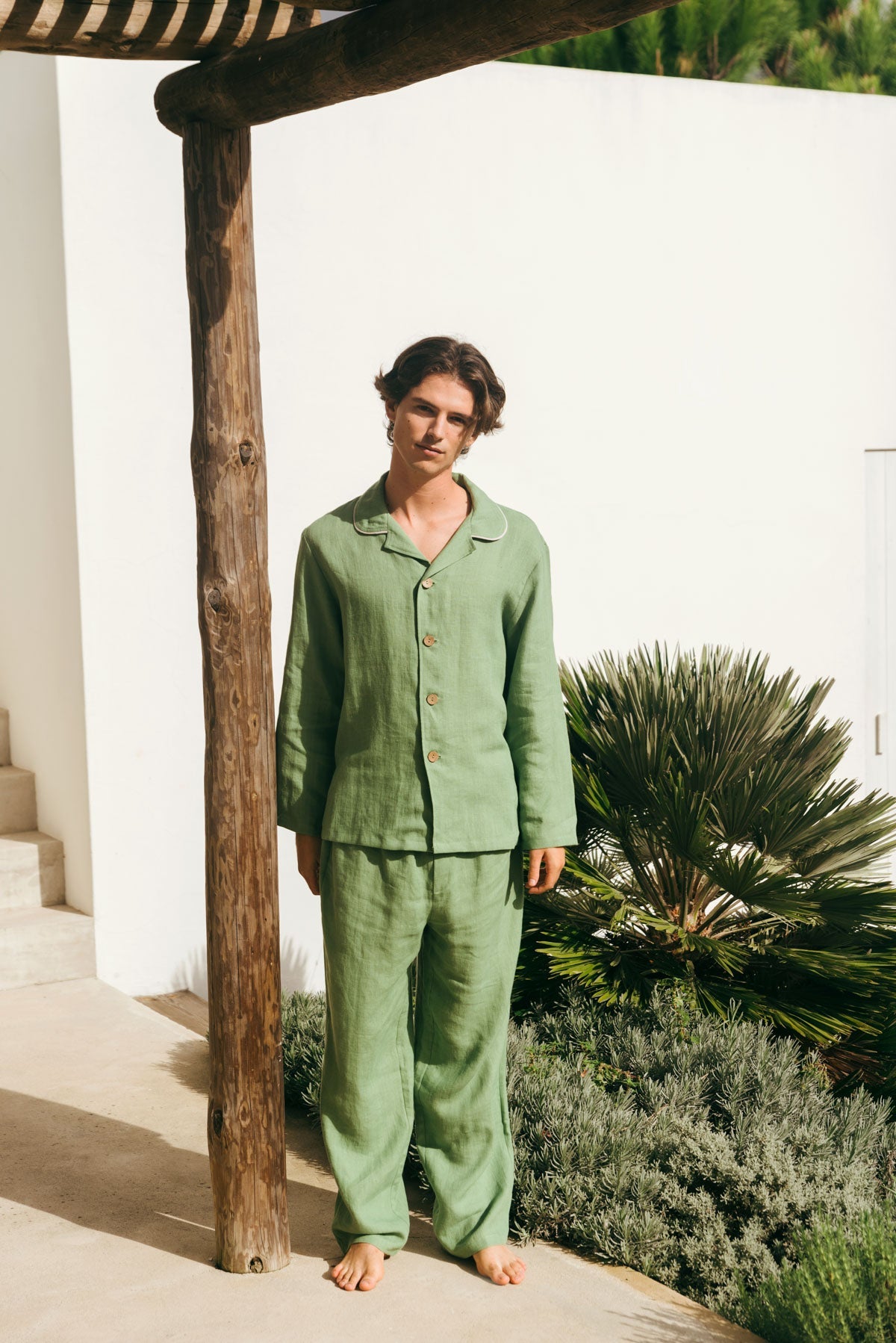 Klassisches leinen pyjama set HARRY - Matcha Grün