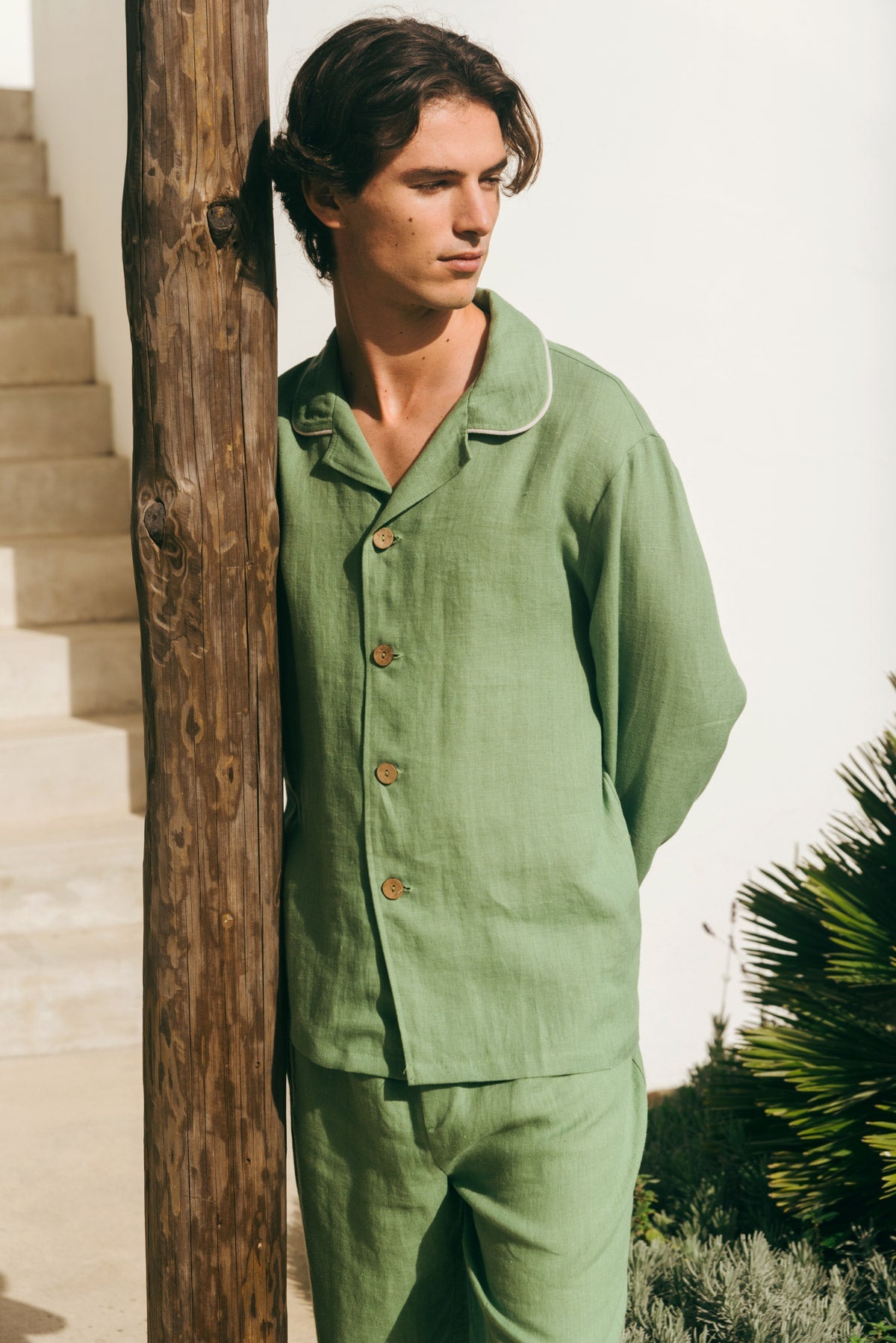 Klassisches leinen pyjama set HARRY - Matcha Grün