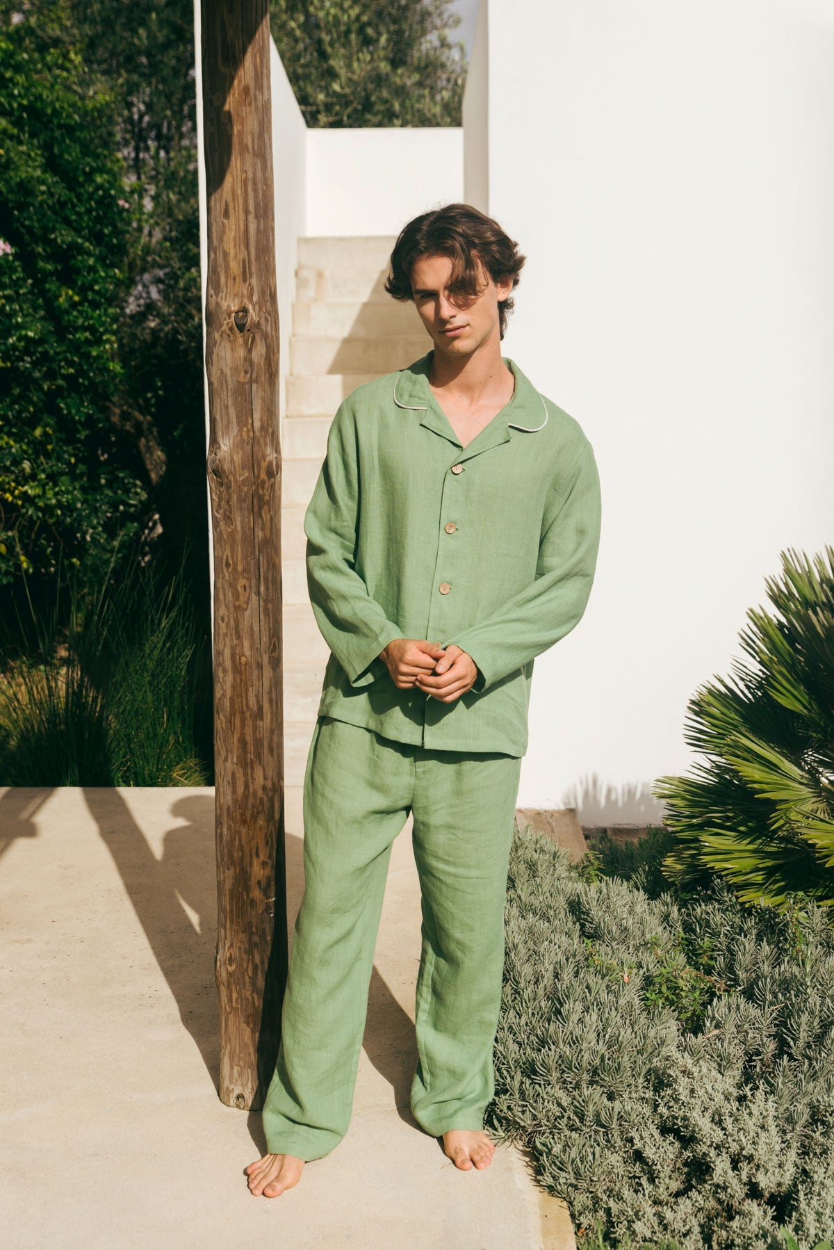 Klassisches leinen pyjama set HARRY - Matcha Grün