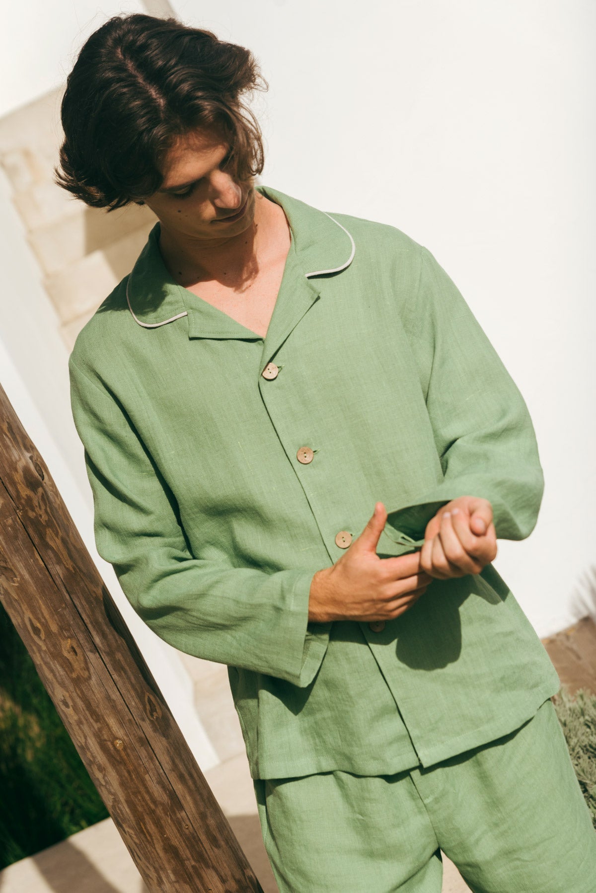 Klassisches leinen pyjama set HARRY - Matcha Grün