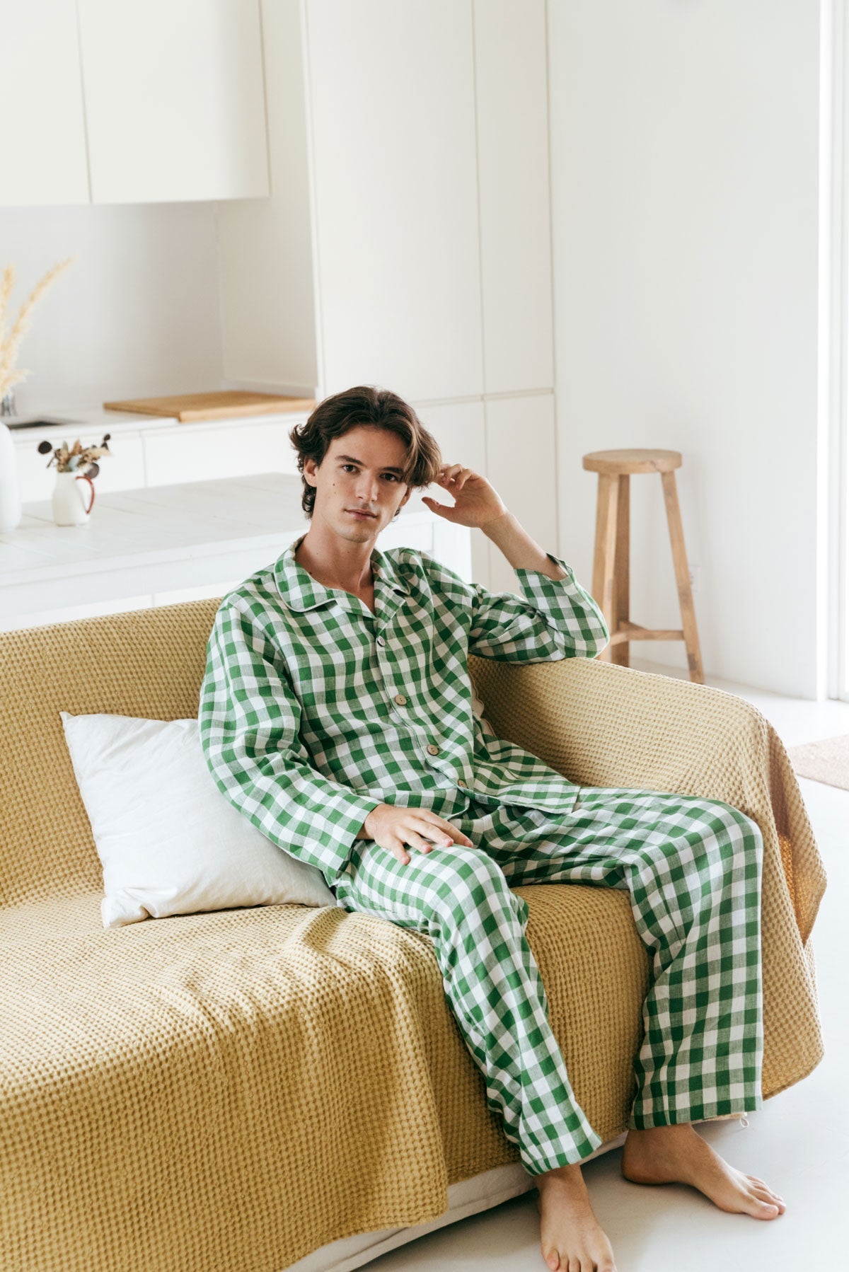 Klassisches leinen pyjama set HARRY - Grünes Gingham