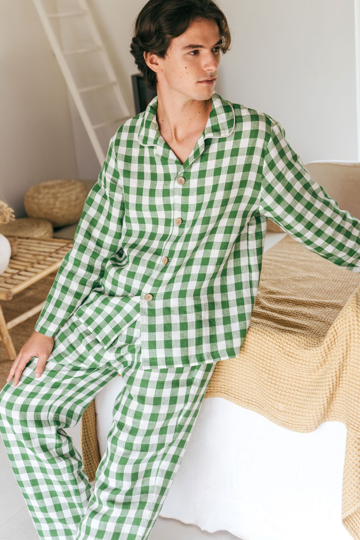 Klassisches leinen pyjama set HARRY - Grünes Gingham