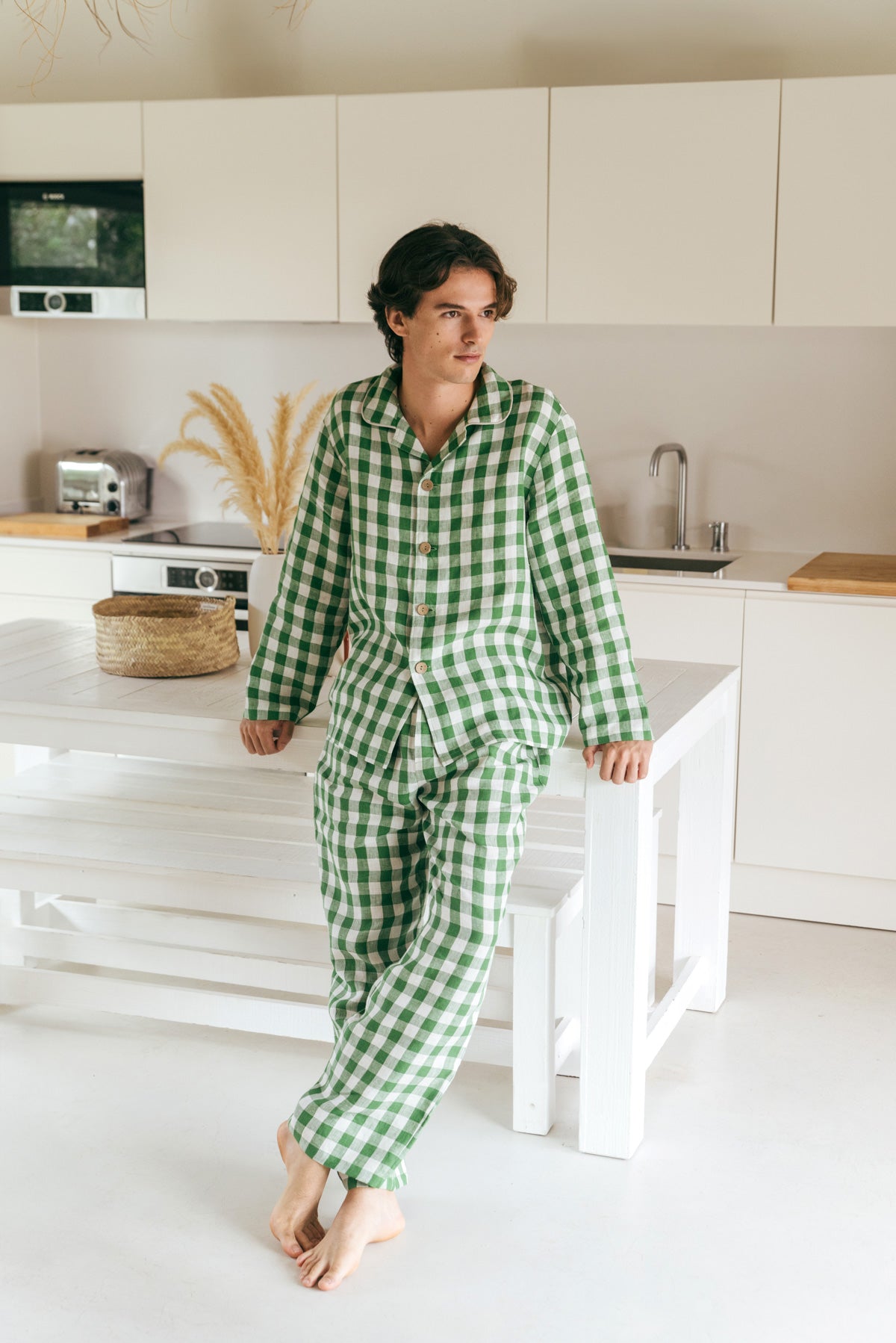 Klassisches leinen pyjama set HARRY - Grünes Gingham