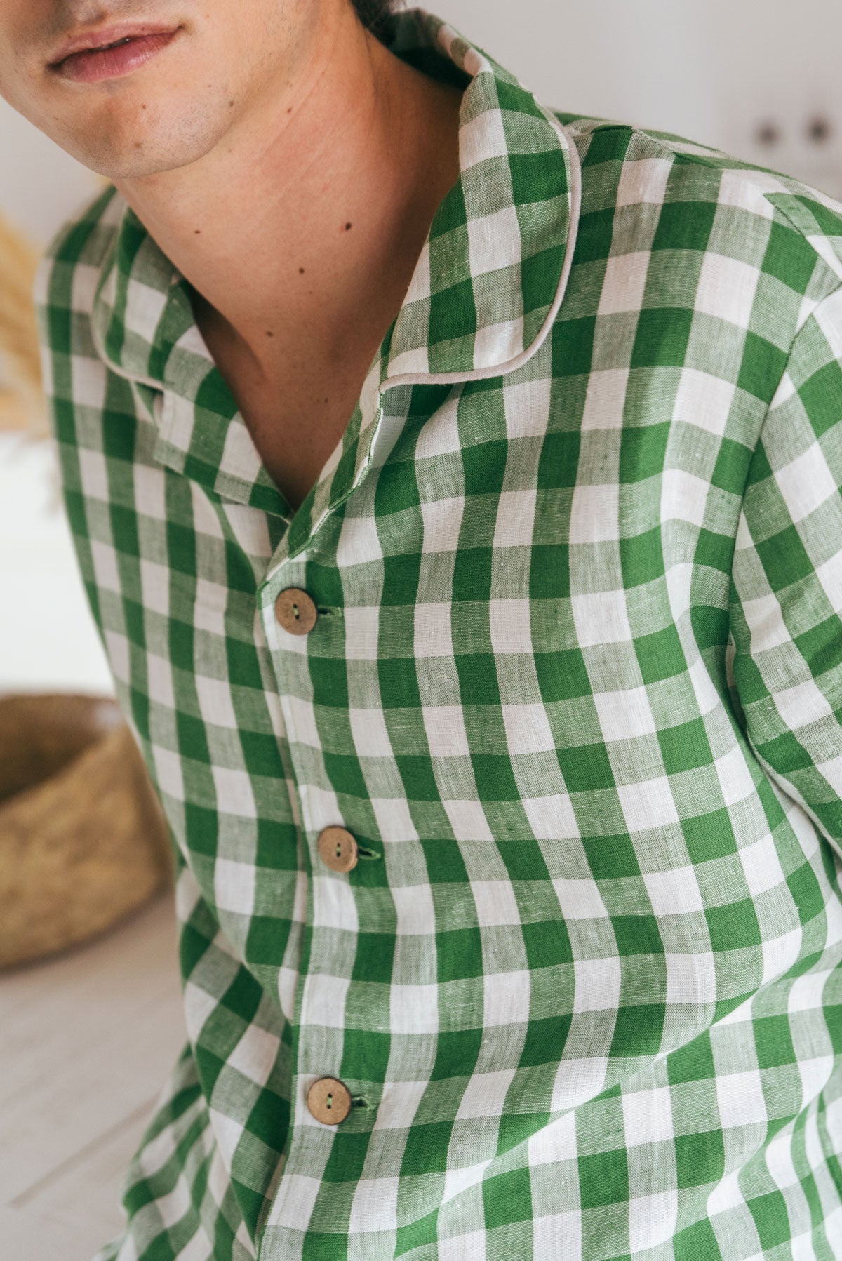 Klassisches leinen pyjama set HARRY - Grünes Gingham