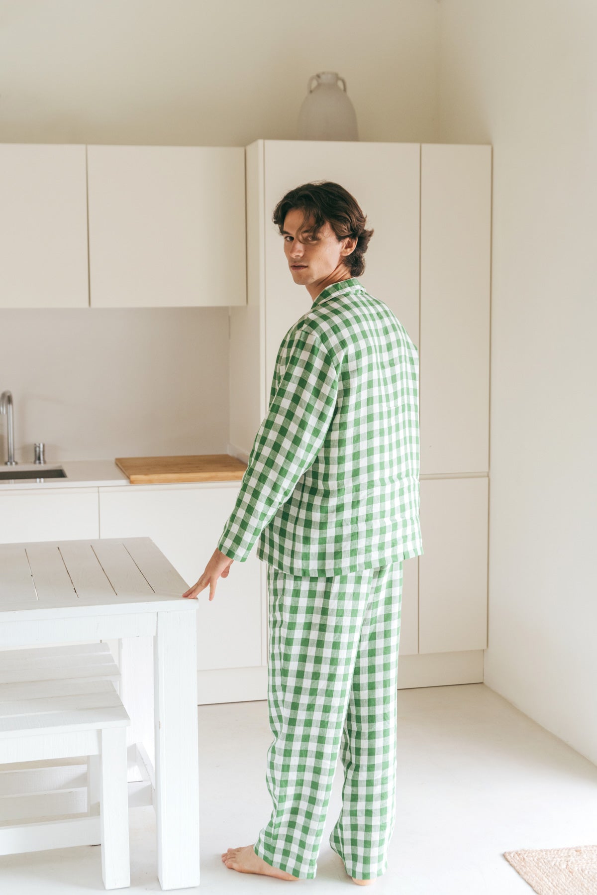 Klassisches leinen pyjama set HARRY - Grünes Gingham