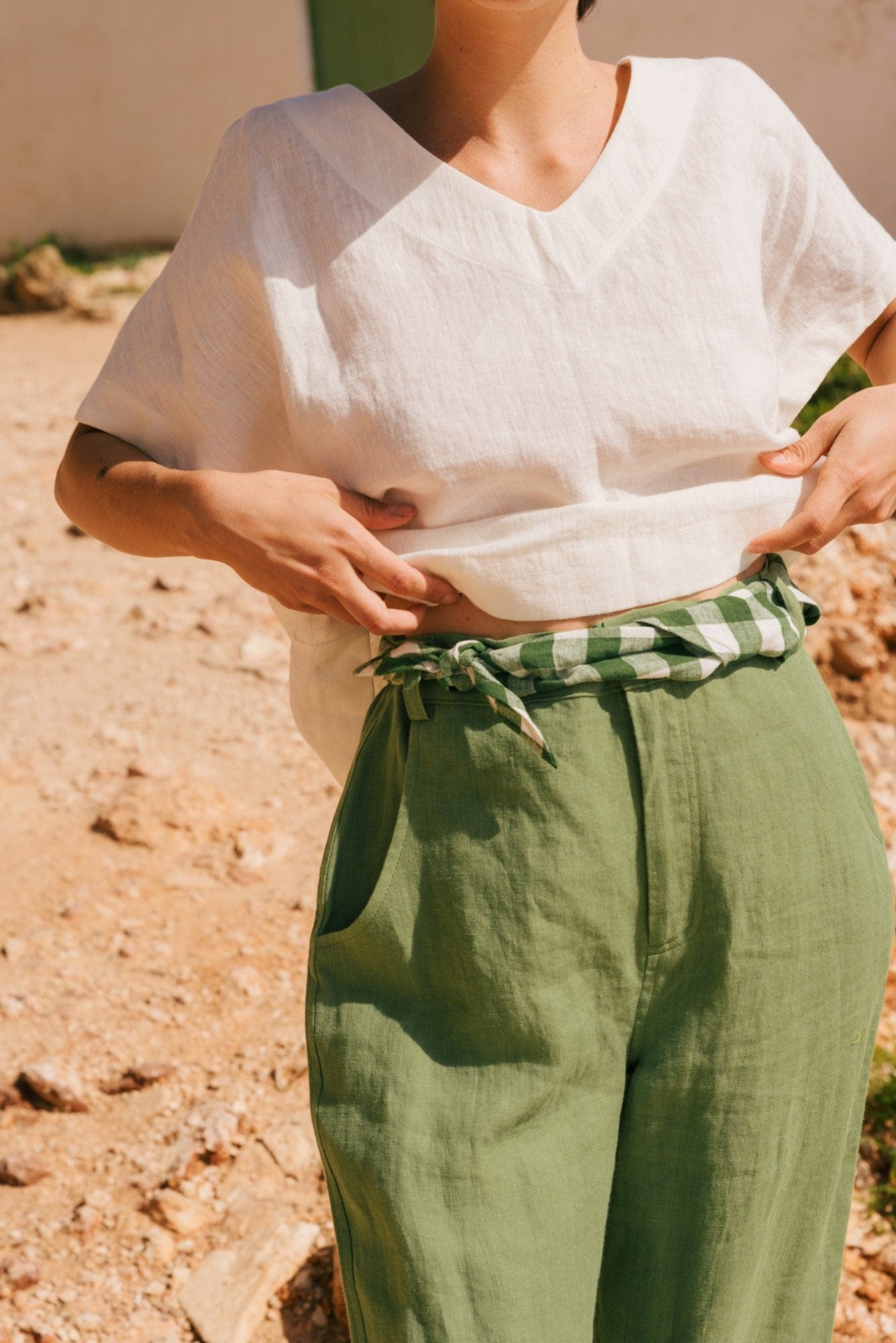 Leinenschal in Grünes Gingham