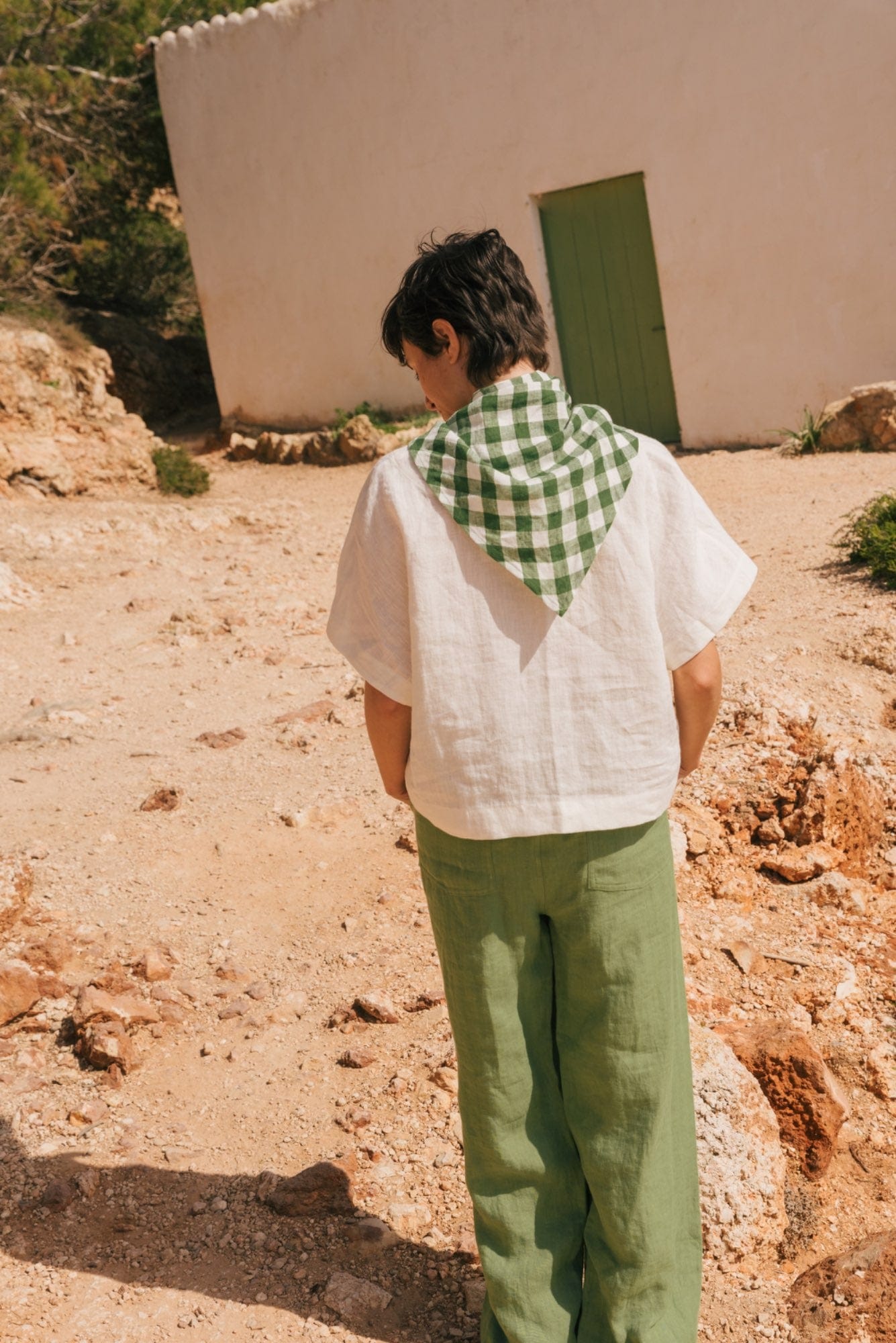 Leinenschal in Grünes Gingham