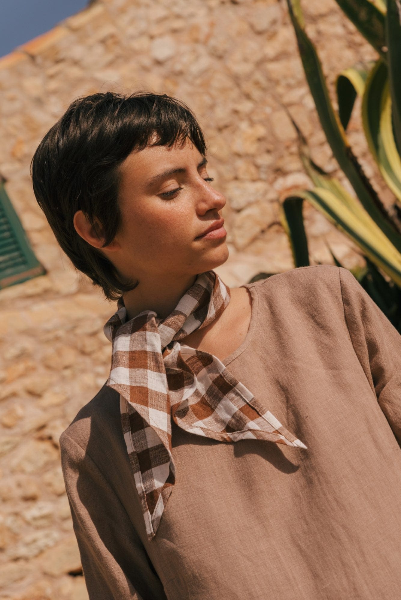 Leinenschal in Mokka Gingham