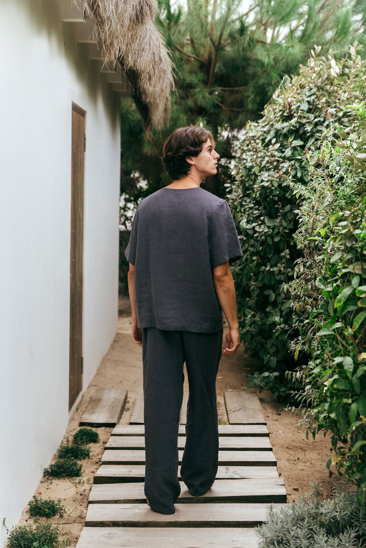 Leinen pyjama set LEO - Anthrazit
