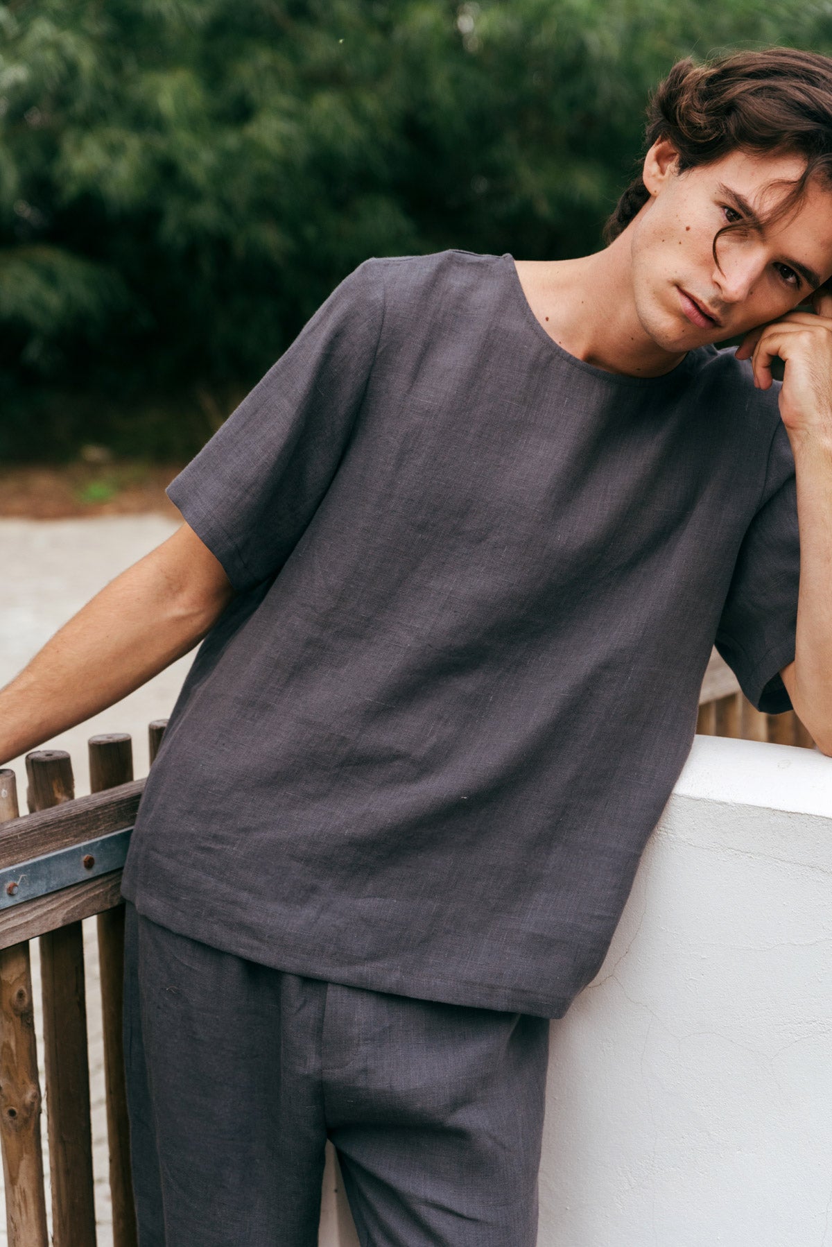 Leinen pyjama set LEO - Anthrazit