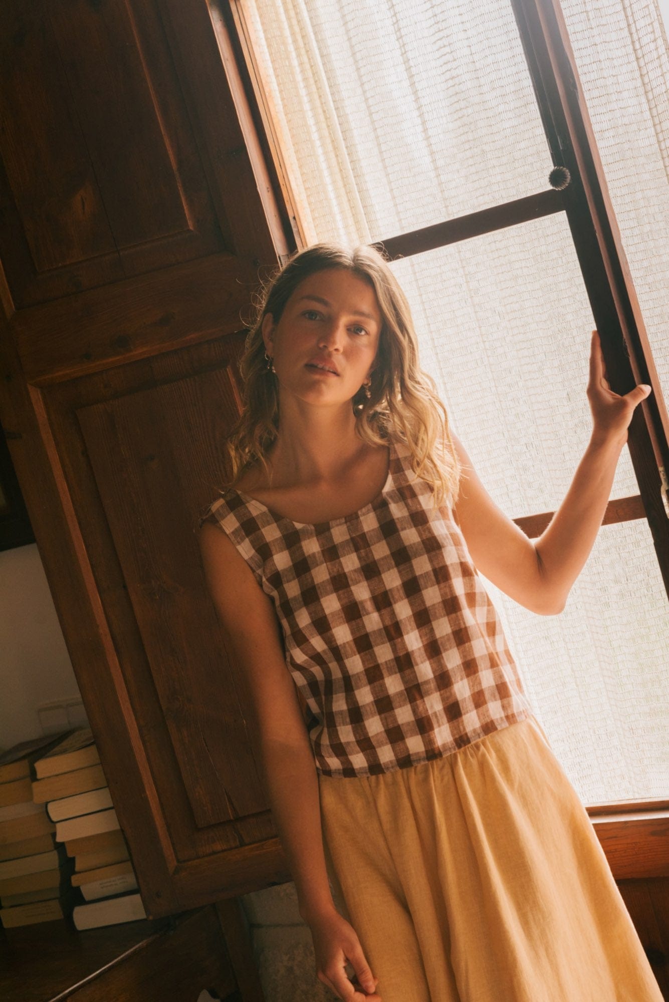 Leinenträgertop ELLA - Mokka Gingham