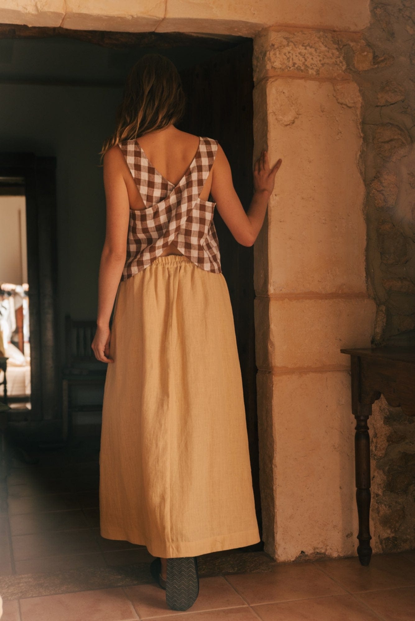 Leinenträgertop ELLA - Mokka Gingham