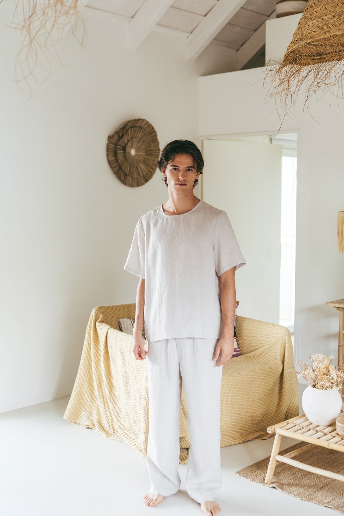 Leinen pyjama set LEO - Creme