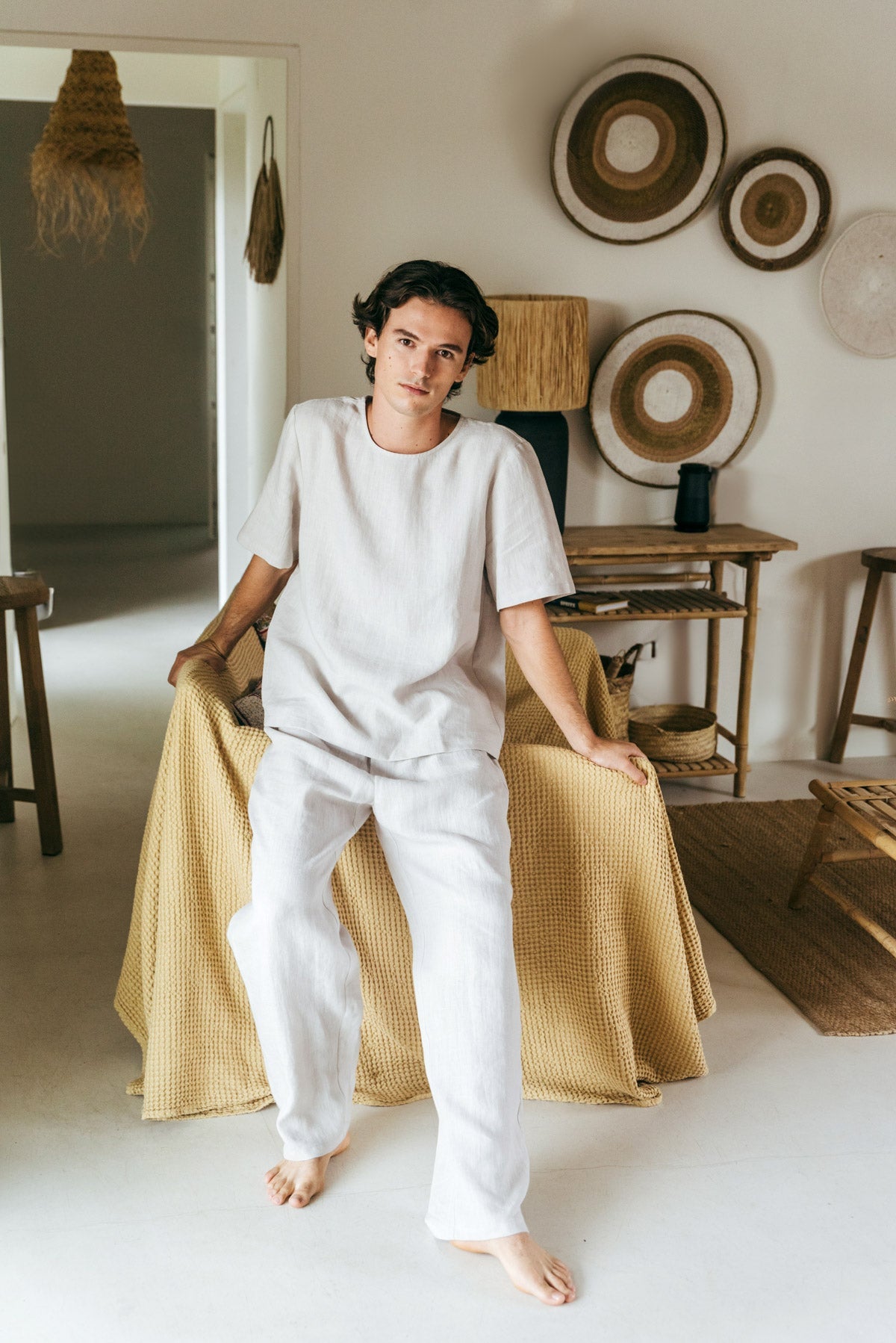 Leinen pyjama set LEO - Creme