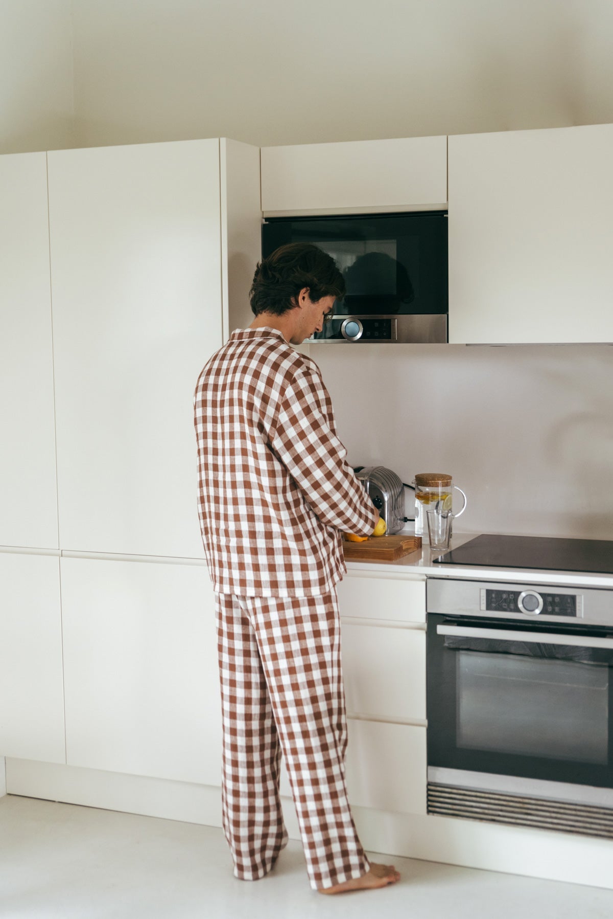 Leinen loungewear set OLIVER - Mokka Gingham