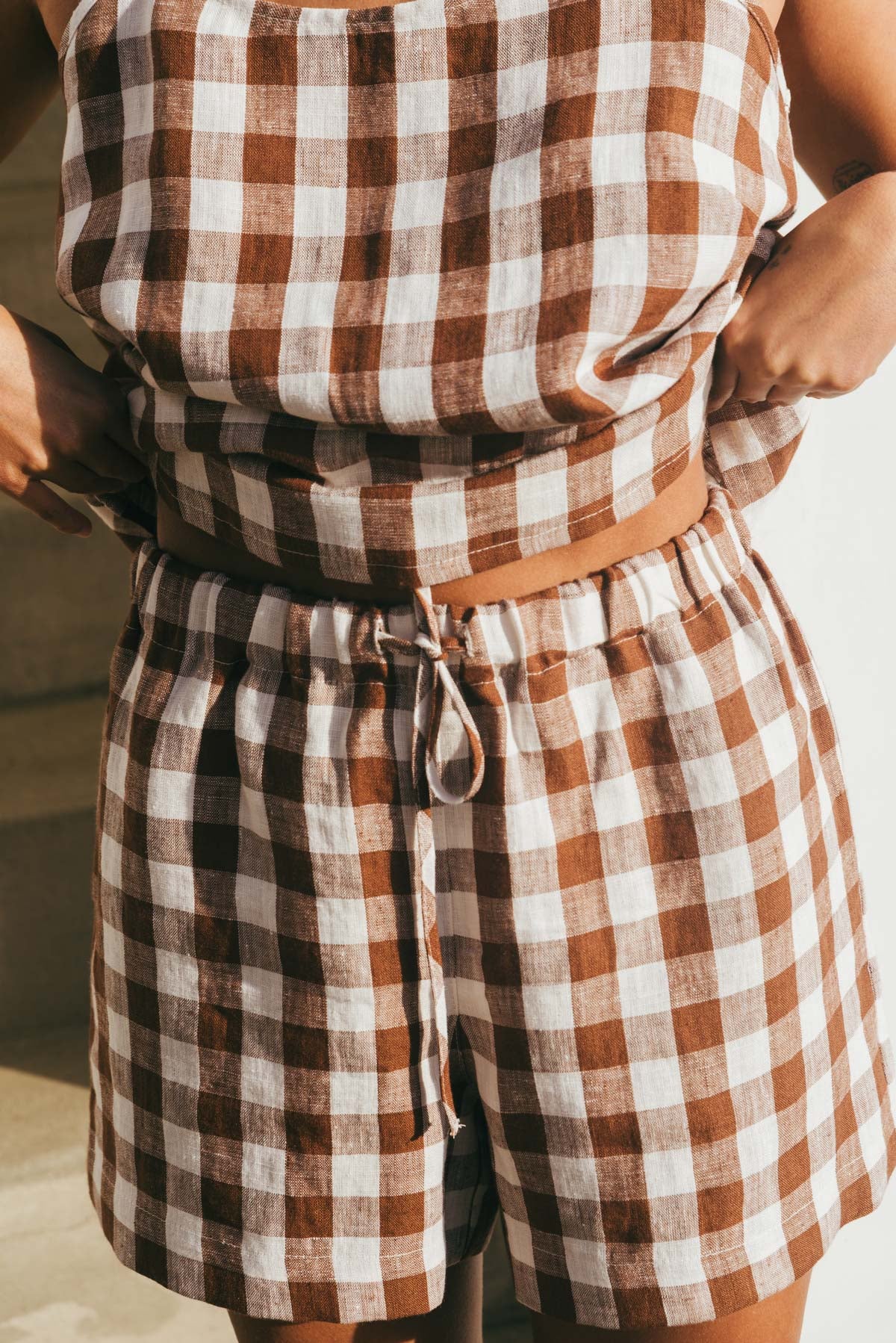 Ärmelloses Pyjama-Set NIGHT OWL - Mokka Gingham