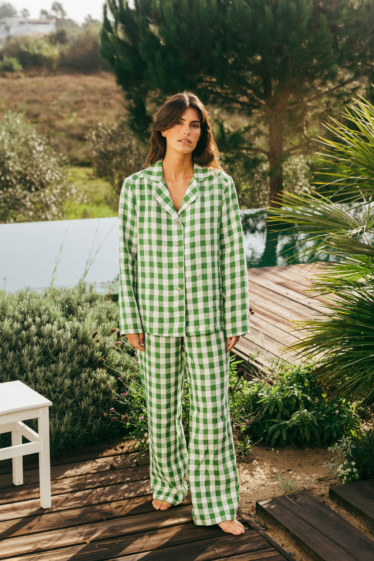 Langärmeliges Pyjama-Set NIGHTLY - Grünes Gingham