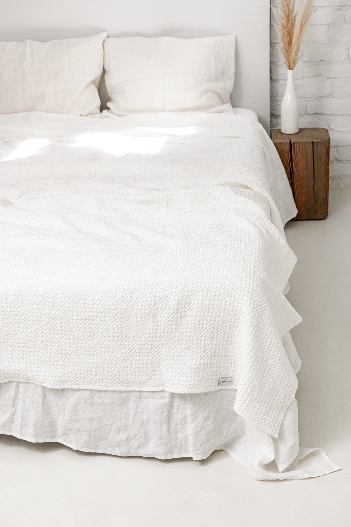 AmourLinen Leinen-Waffeldecke 135 x 205 cm / Weiße Leinen-Waffelbettdecke in Weiß Weiße Leinenbettdecke | AmourLinen | Waffeldecke