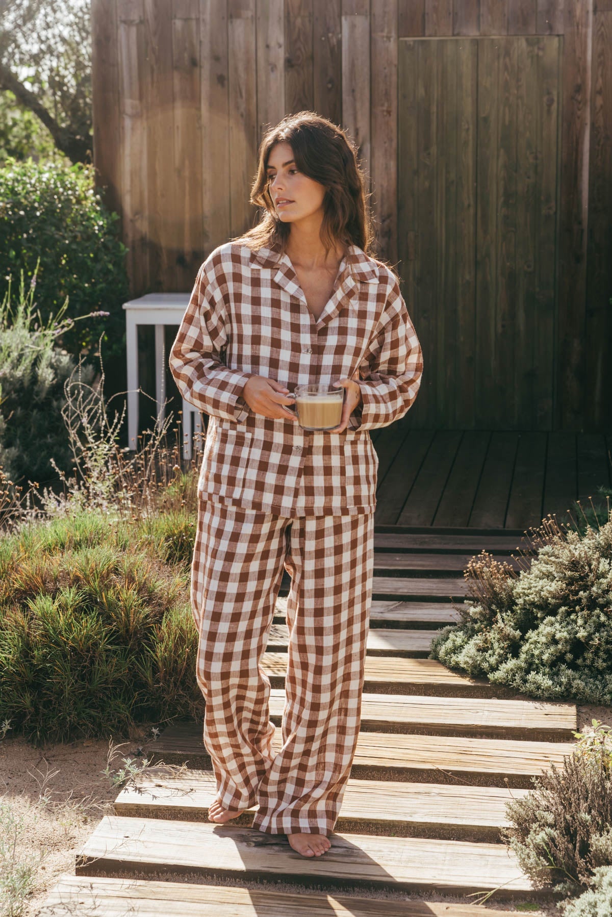 Langärmeliges Pyjama-Set SNOOZE - Mokka Gingham