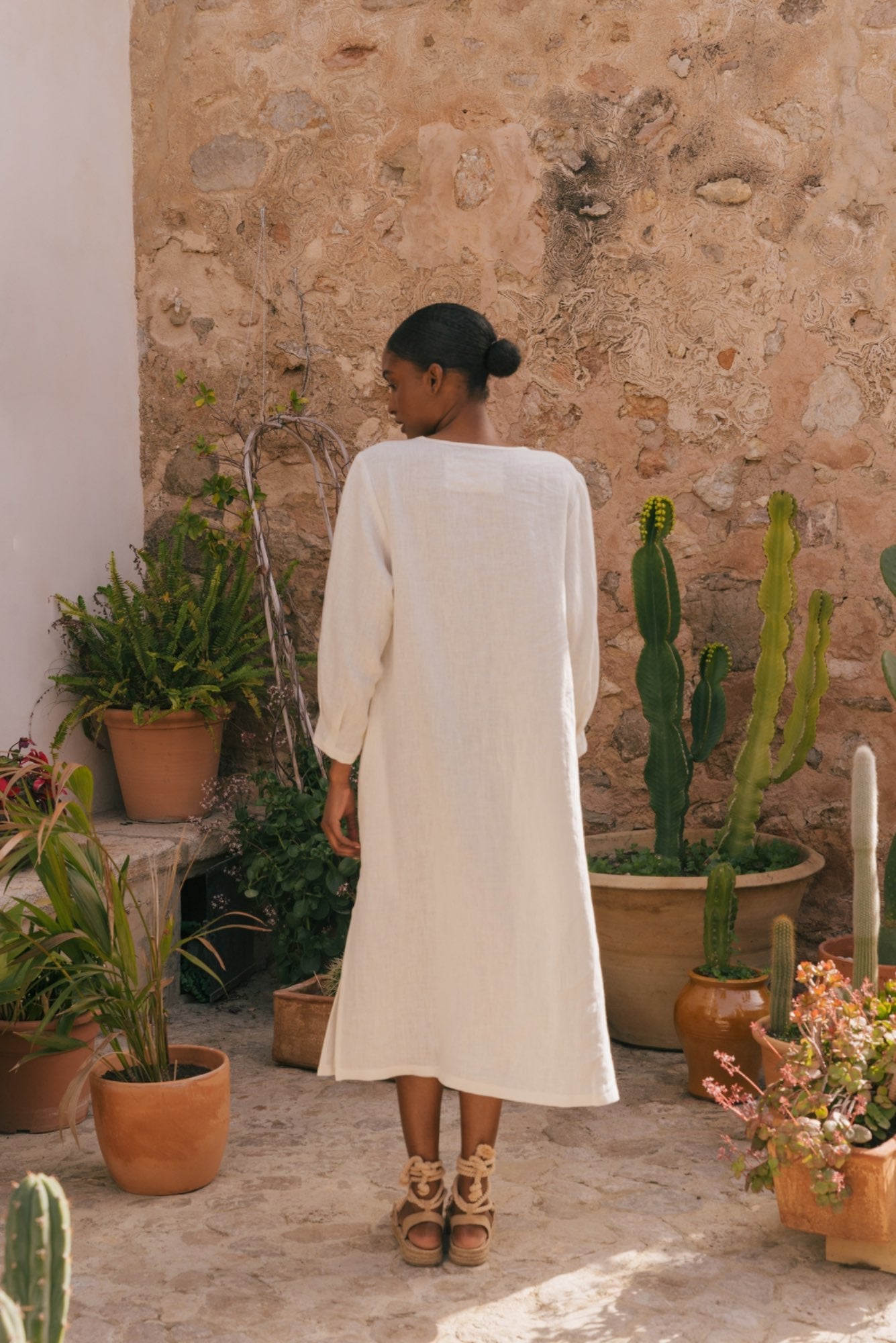 Langes Leinenkleid AMALIA - Weiß