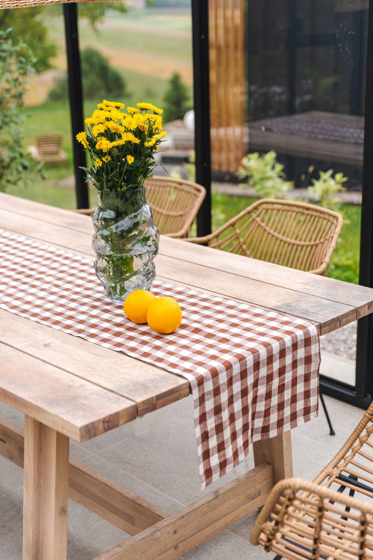 AmourLinen Leinentischdecke 16x98"/ 40x250 cm / Mokka-Gingham Leinentischläufer - 16x98"/ 40x250 cm / Mokka-Gingham Leinentischläufer - 16x98"/ 40x250 cm / Mokka-Gingham