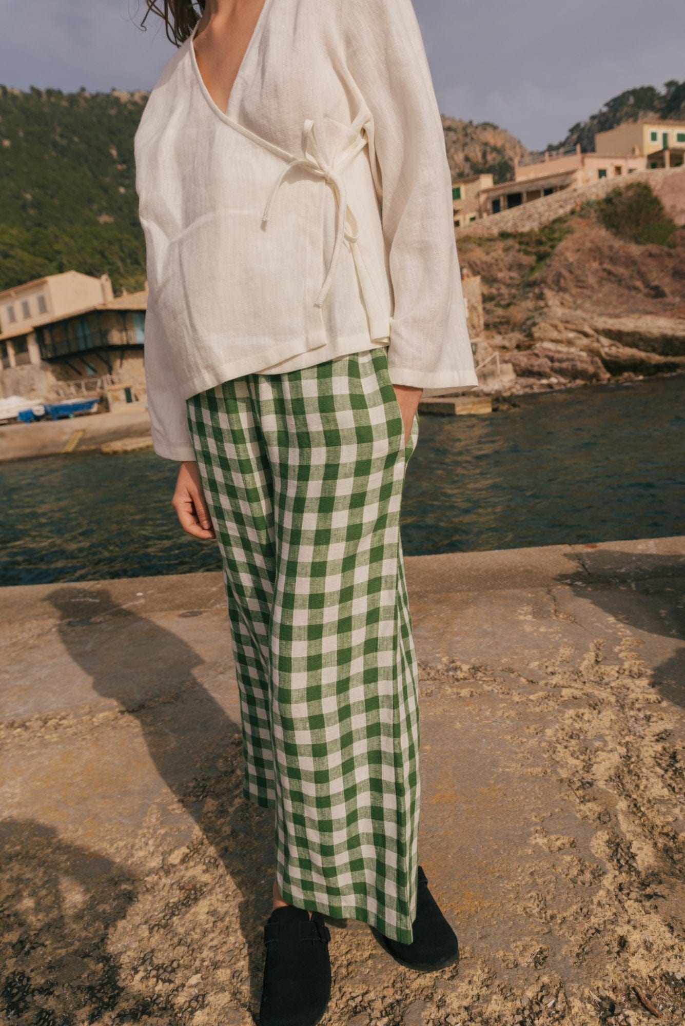 Leinenhose TOKYO - Grünes Gingham