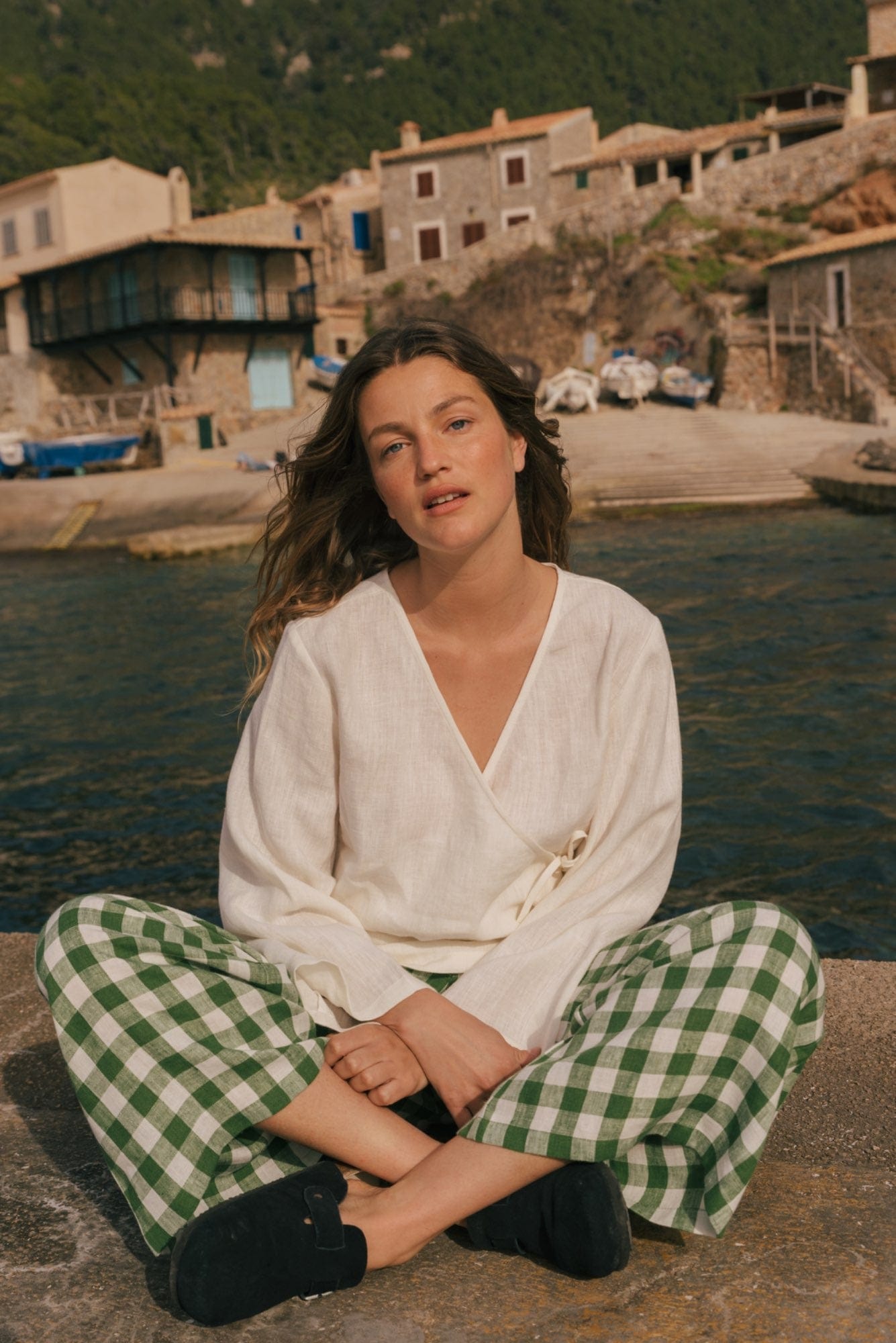 Leinenhose TOKYO - Grünes Gingham