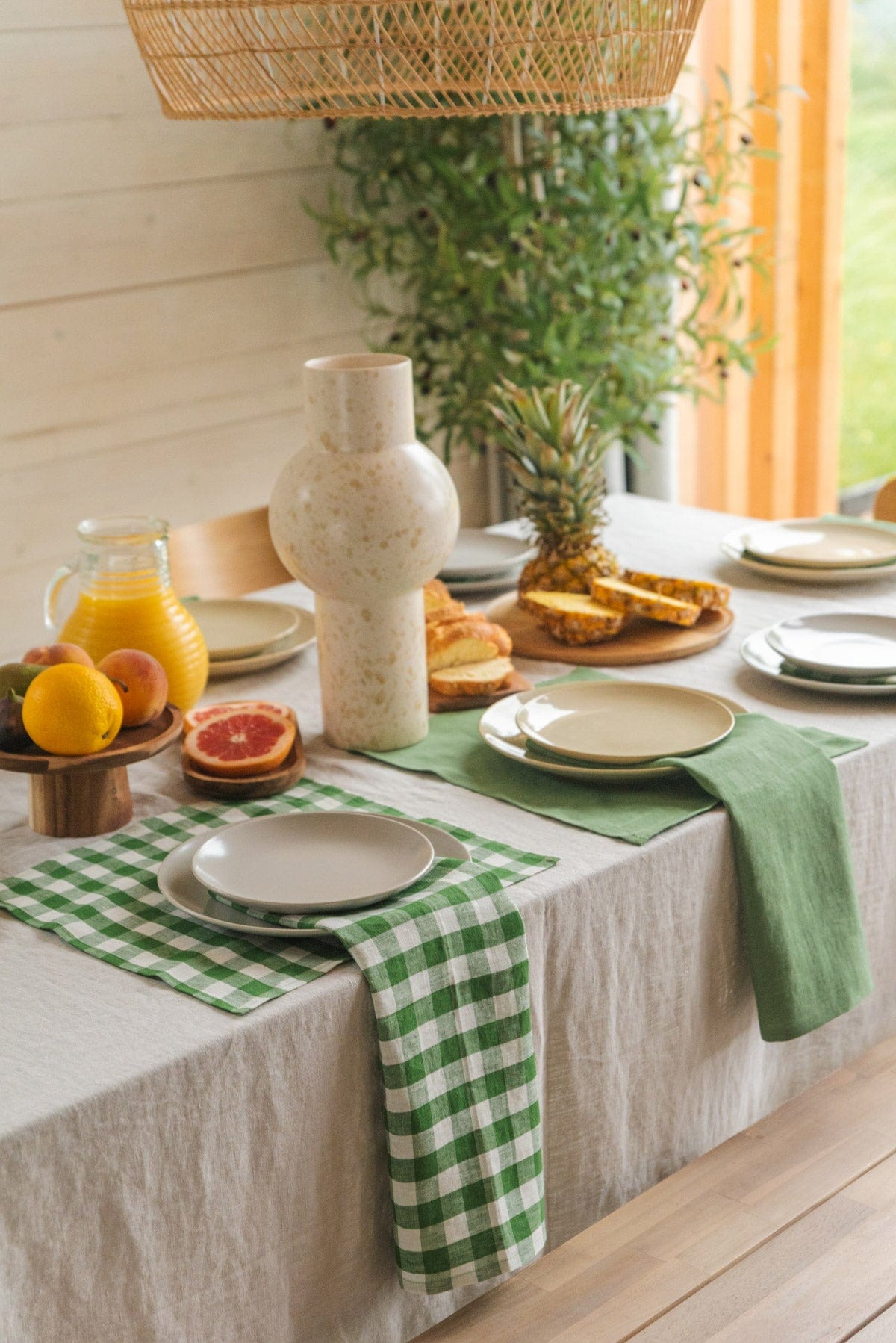 Leinenservietten 2er-Set - Grünes Gingham