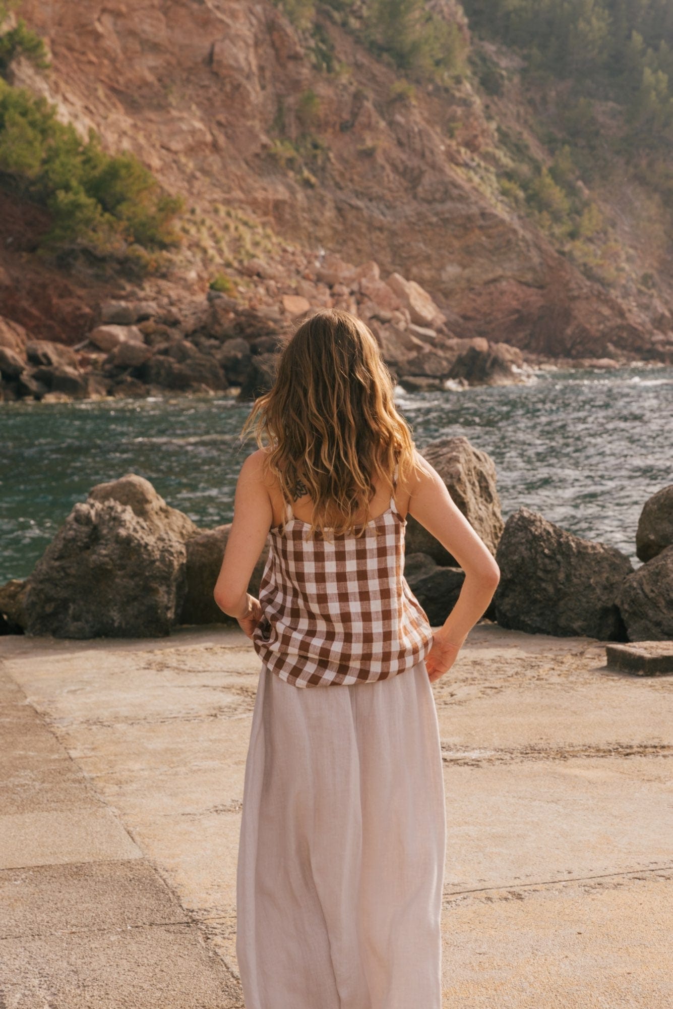 Leinentop HILO - Mokka Gingham