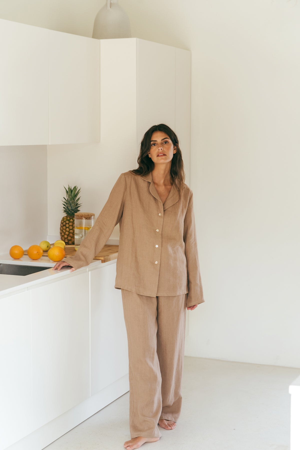Langärmeliges Pyjama-Set NIGHTLY - Rosenbraun