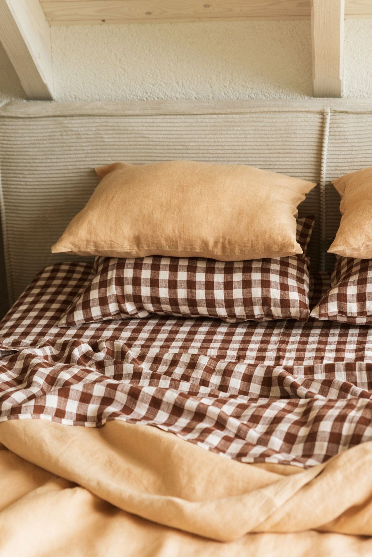 AmourLinen Leinen-Bettwäscheset Leinen-Bettwäscheset in Mokka-Gingham Leinen-Bettwäscheset in Mokka-Gingham