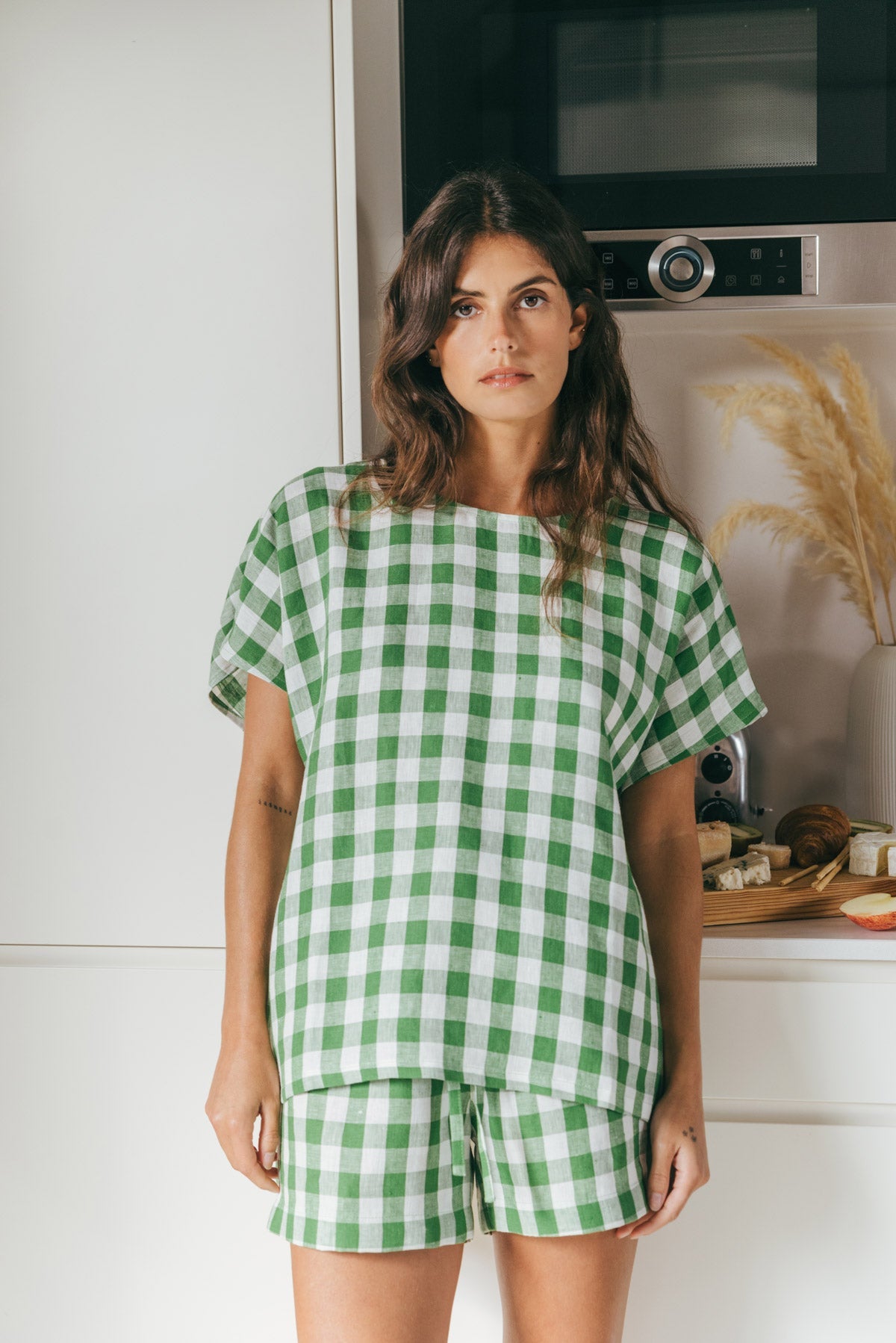 Kurzarm-Pyjama-Set CLOUD NINE - Grünes Gingham