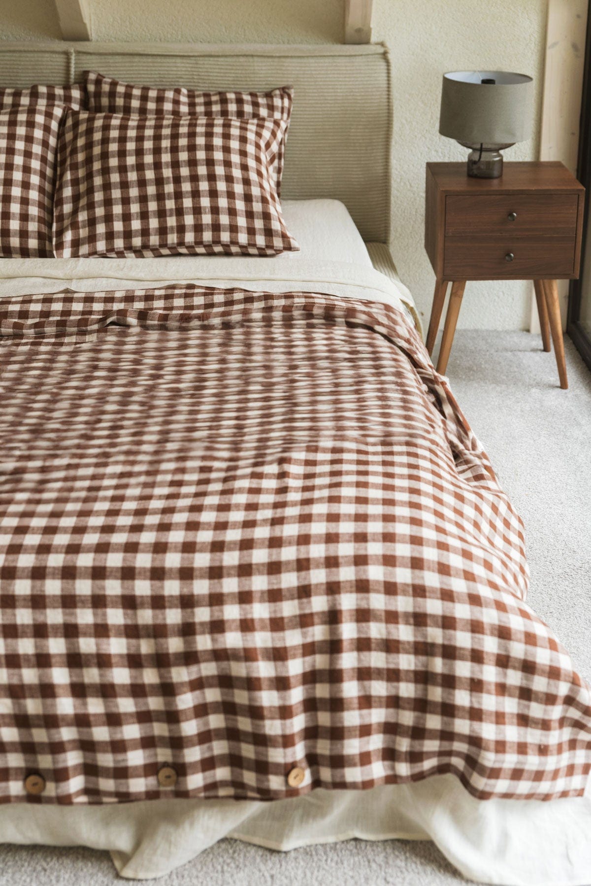 AmourLinen Leinen-Bettwäscheset Leinen-Bettwäscheset in Mokka-Gingham Leinen-Bettwäscheset in Mokka-Gingham