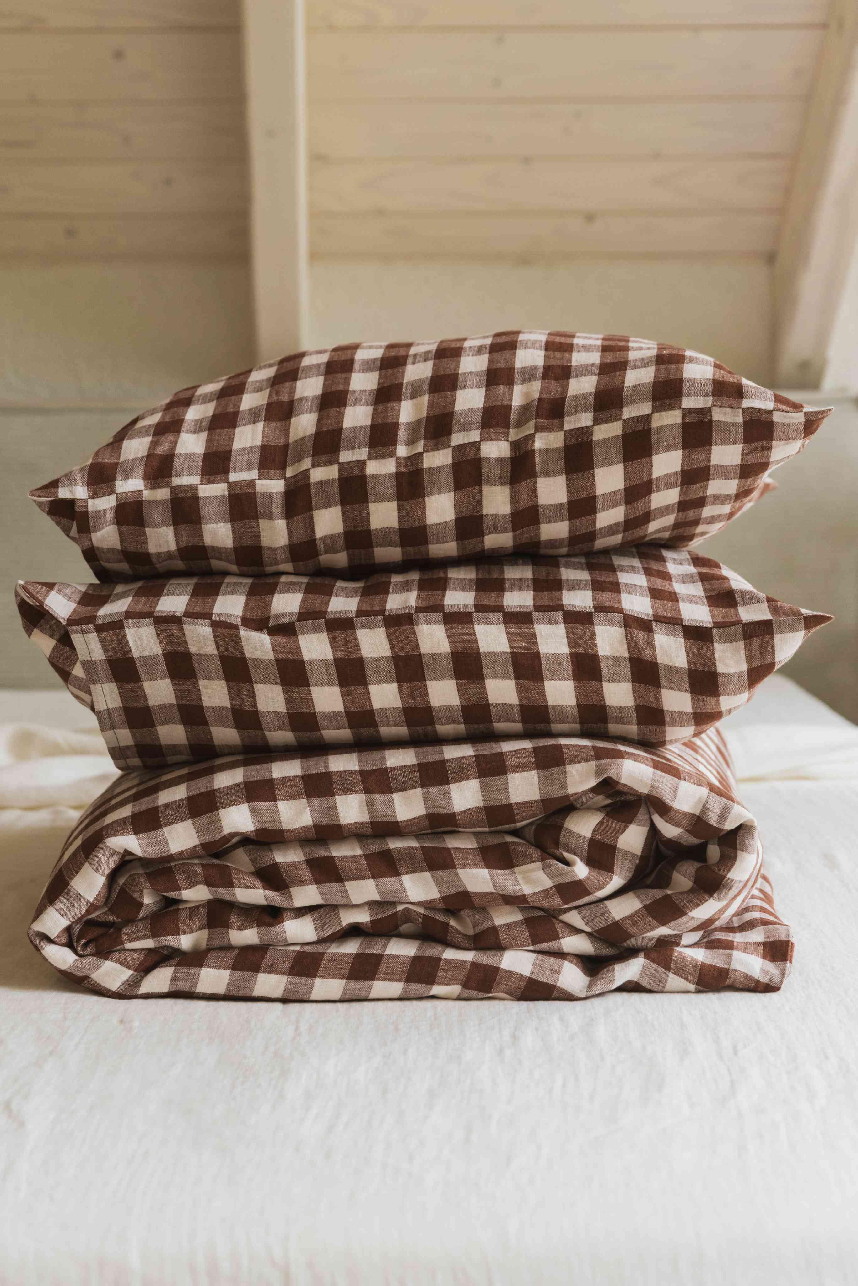 AmourLinen Leinen-Bettwäscheset Leinen-Bettwäscheset in Mokka-Gingham Leinen-Bettwäscheset in Mokka-Gingham