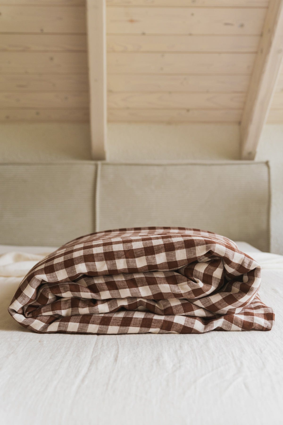 AmourLinen Leinen-Bettbezug Leinen-Bettbezug in Mokka-Gingham Leinen-Bettbezug in Mokka-Gingham | AmourLinen