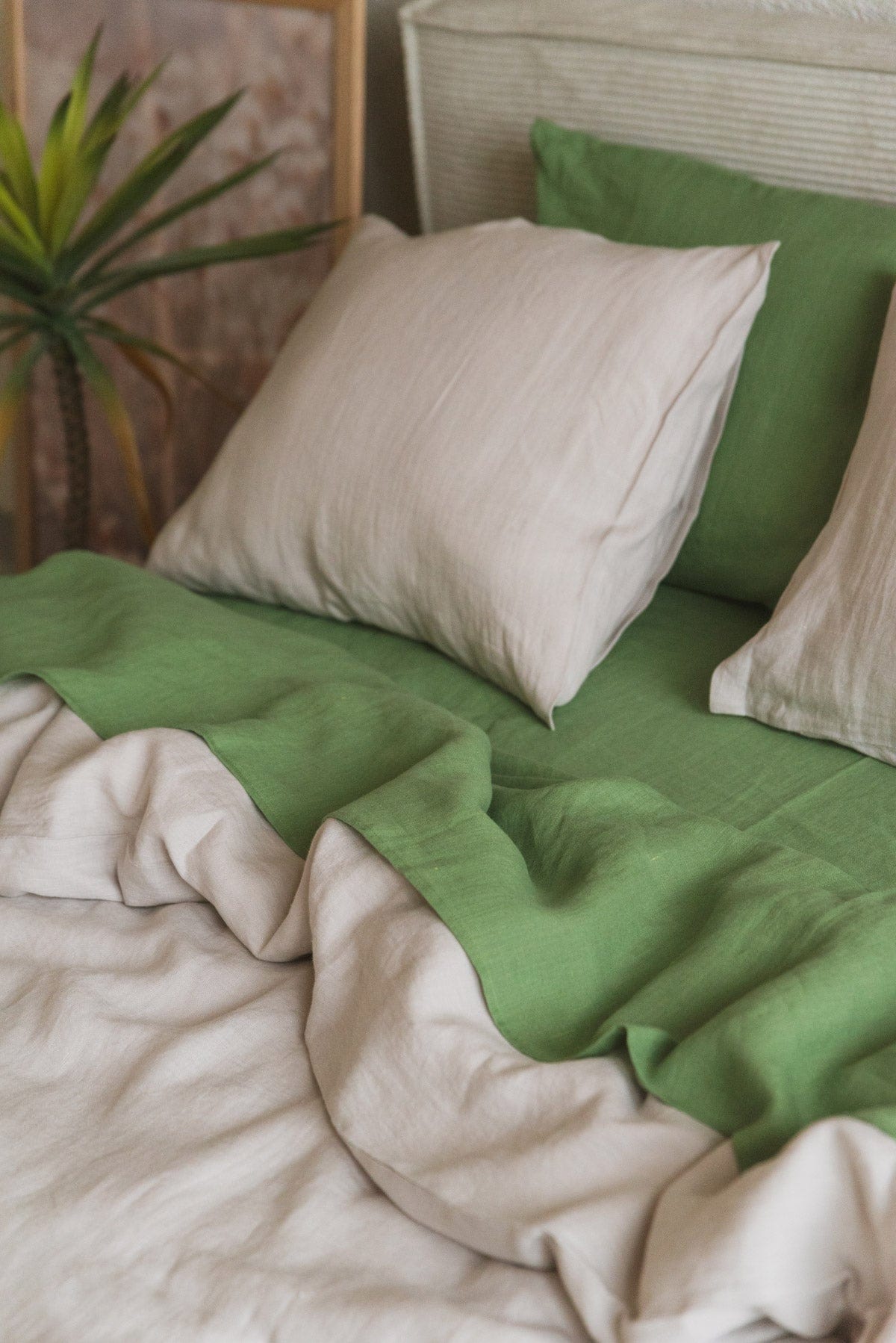 AmourLinen Leinen-Bettwäscheset Leinen-Bettwäscheset in Matcha-Grün Leinen-Bettwäscheset in Matcha-Grün