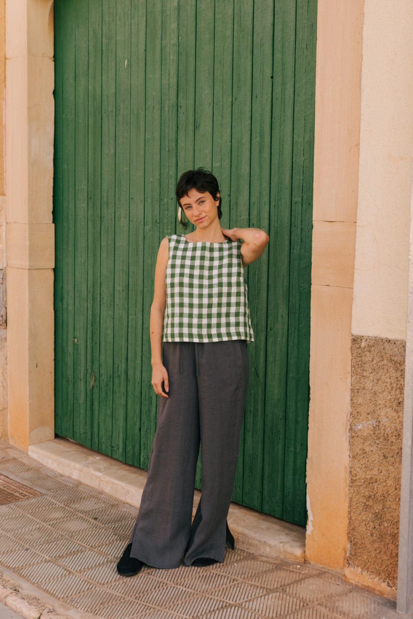 Breite Leinenhose LEAH mit Schlitzen - Anthrazit