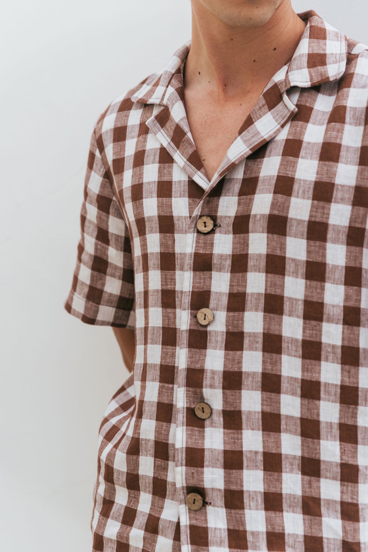 Leinen loungewear shorts set ASPEN - Mokka Gingham