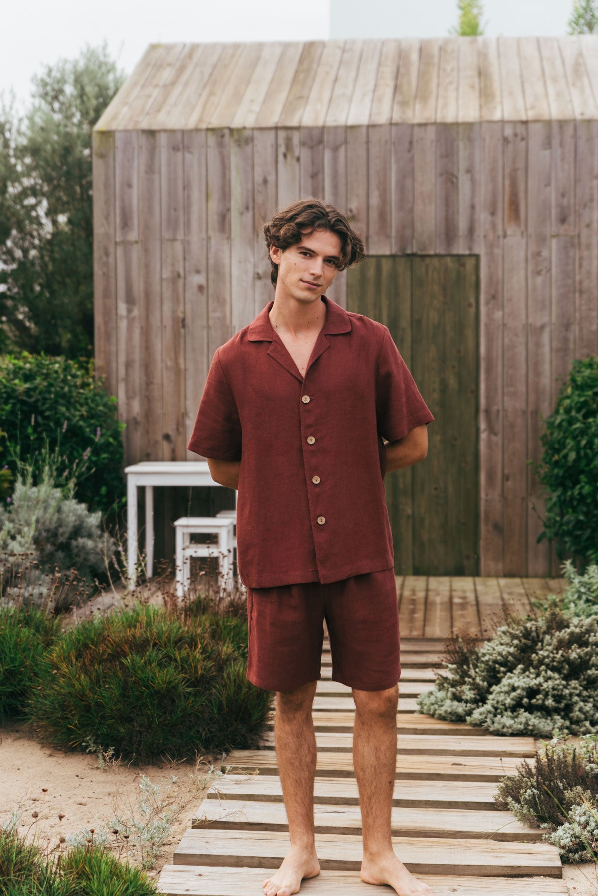 Leinen loungewear shorts set ASPEN - Terrakotta