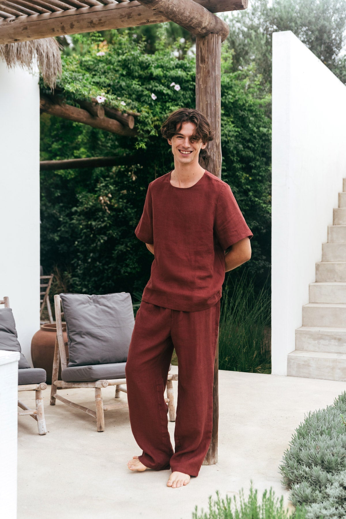 Leinen pyjama set LEO - Terrakotta