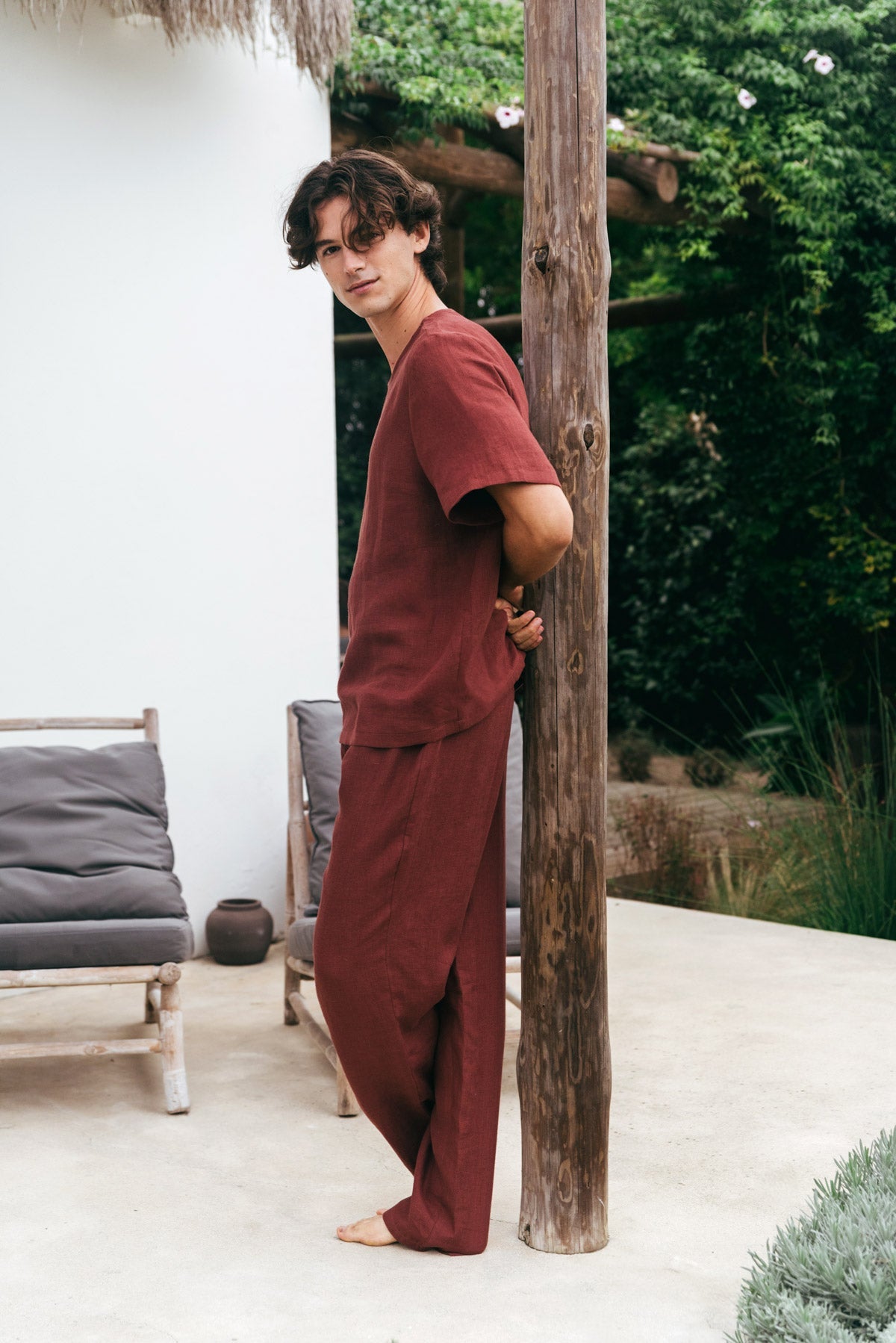 Leinen pyjama set LEO - Terrakotta
