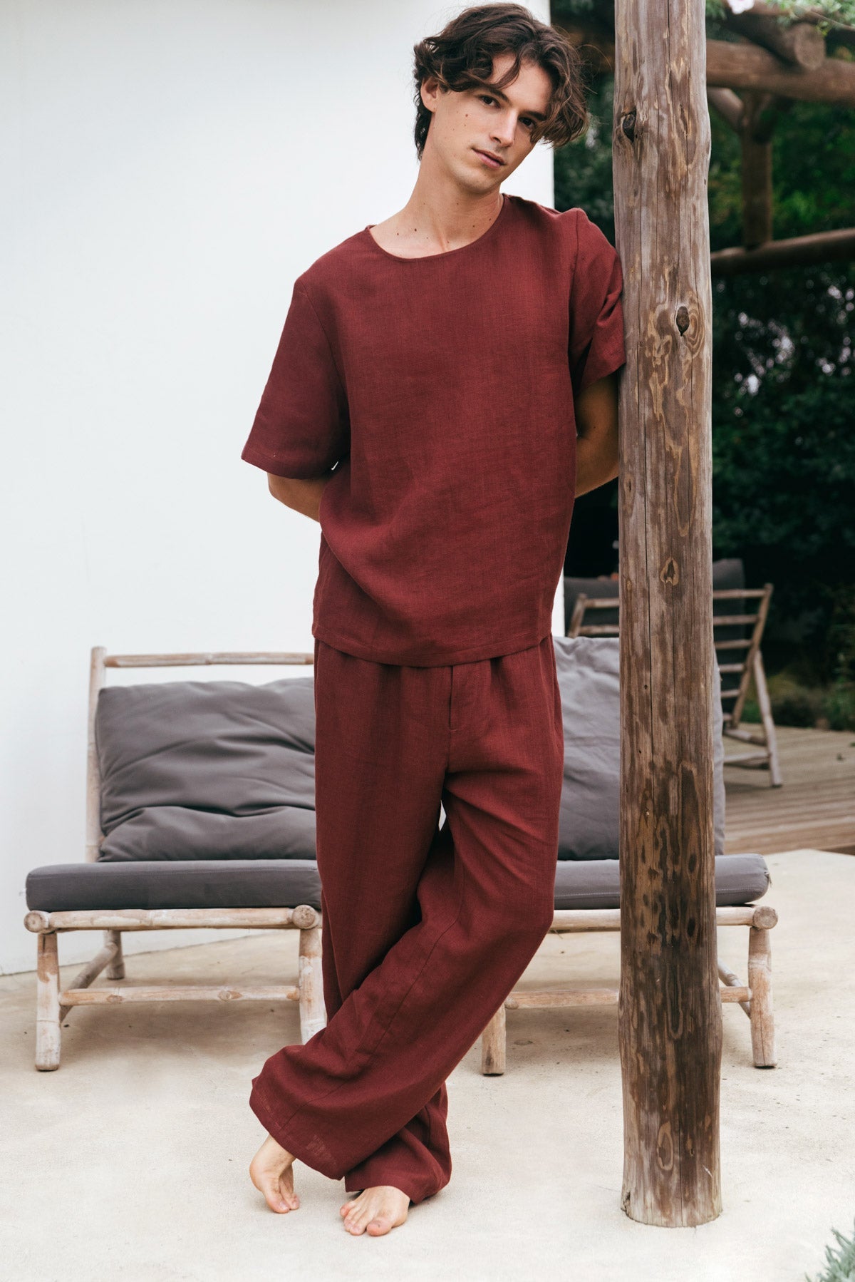 Leinen pyjama set LEO - Terrakotta