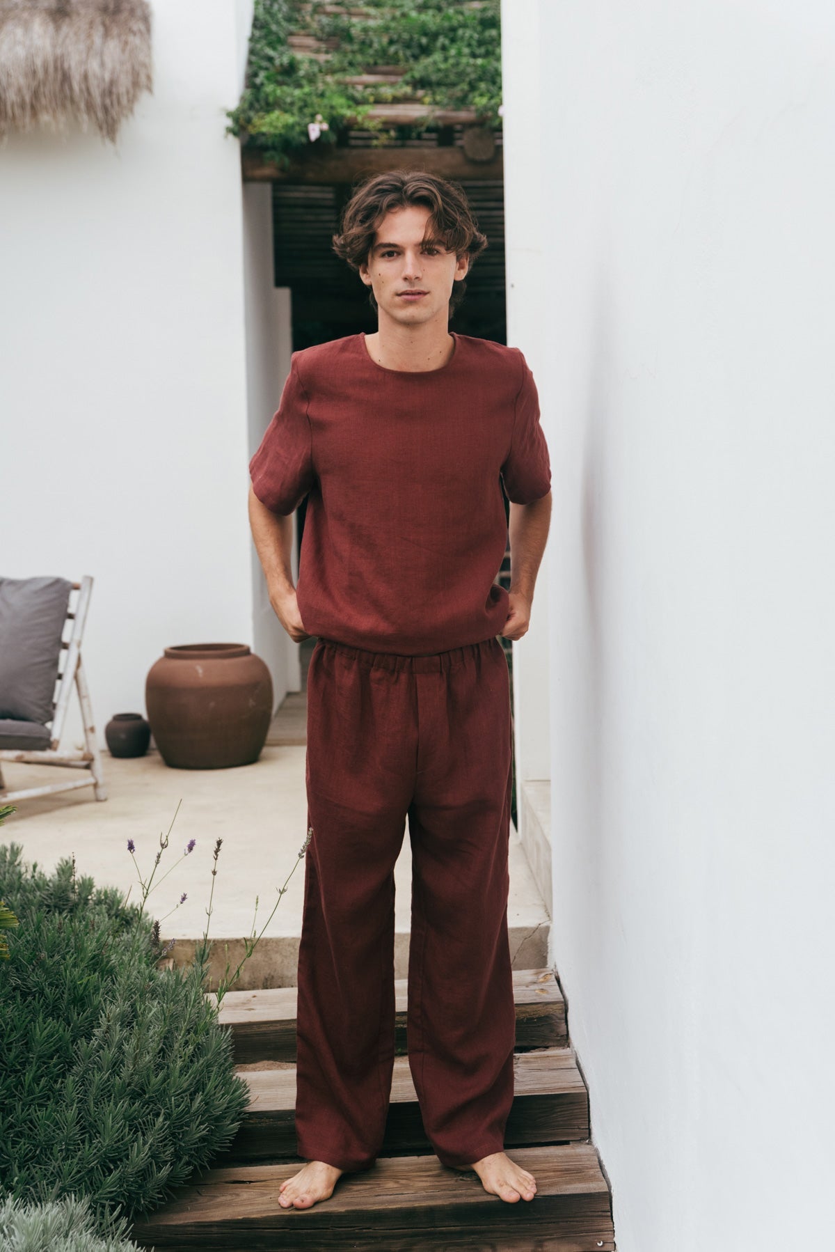Leinen pyjama set LEO - Terrakotta