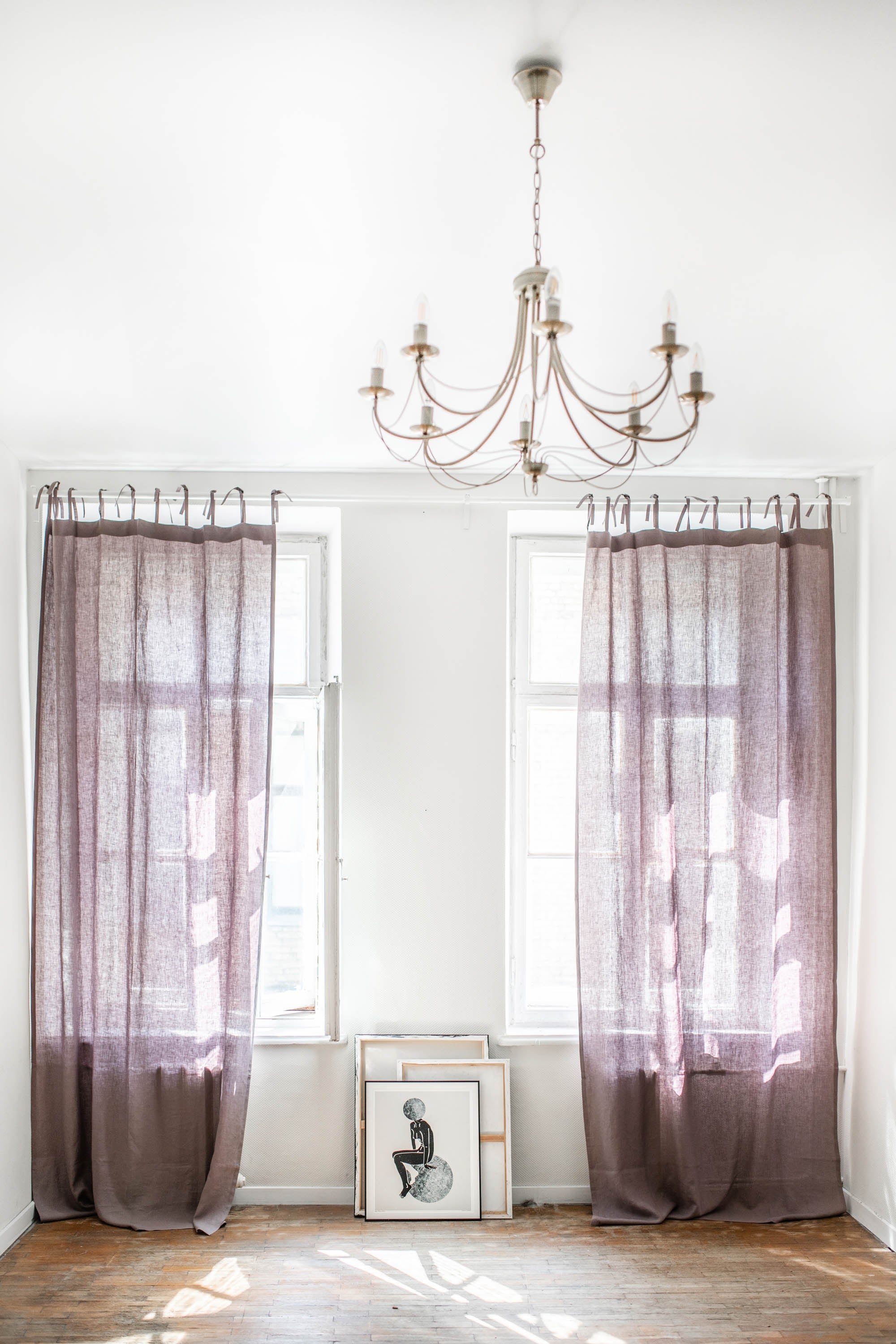Leinenvorhang mit Bindeband in Dusty Lavender