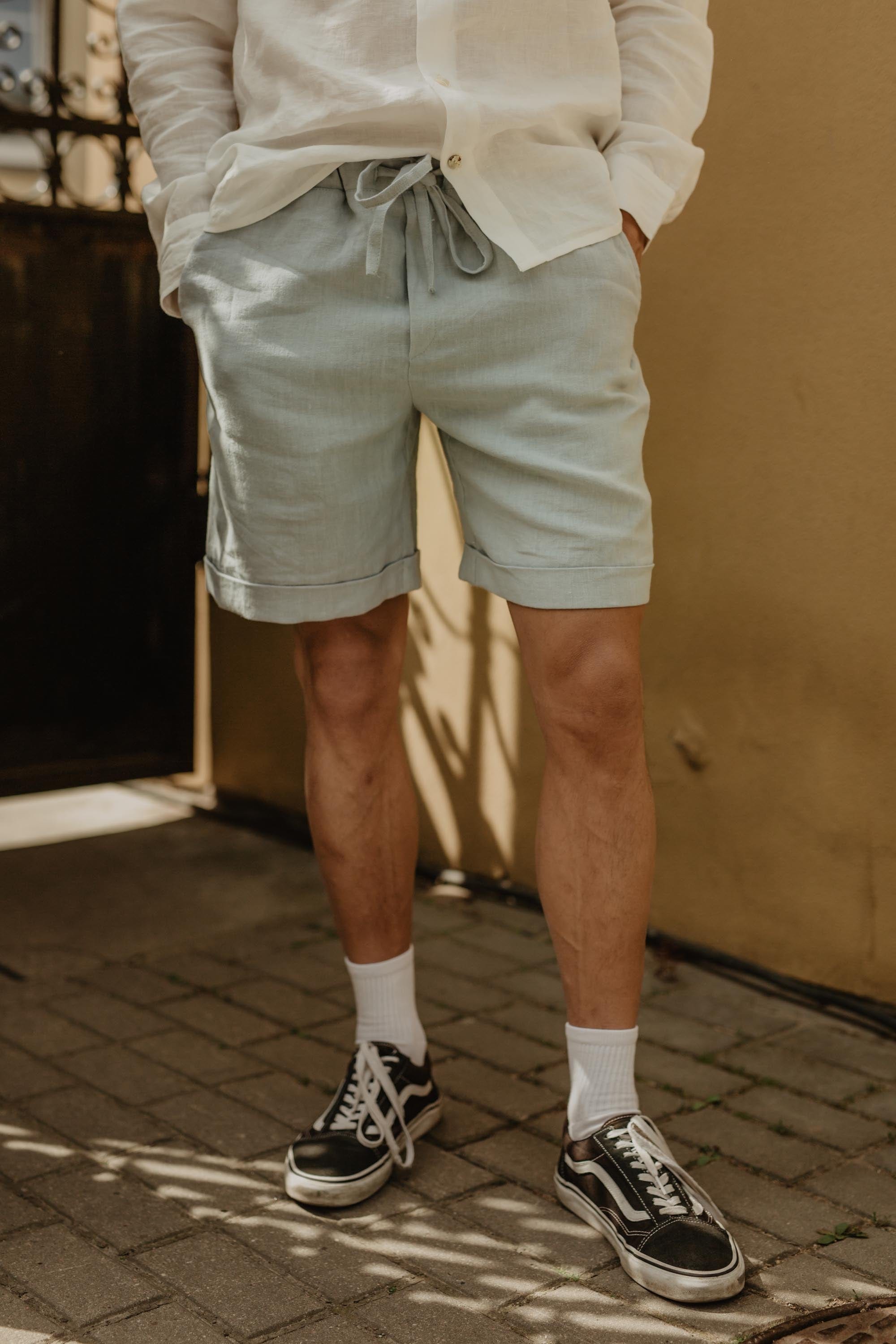 Leinenshorts ARES - Salbeigrun