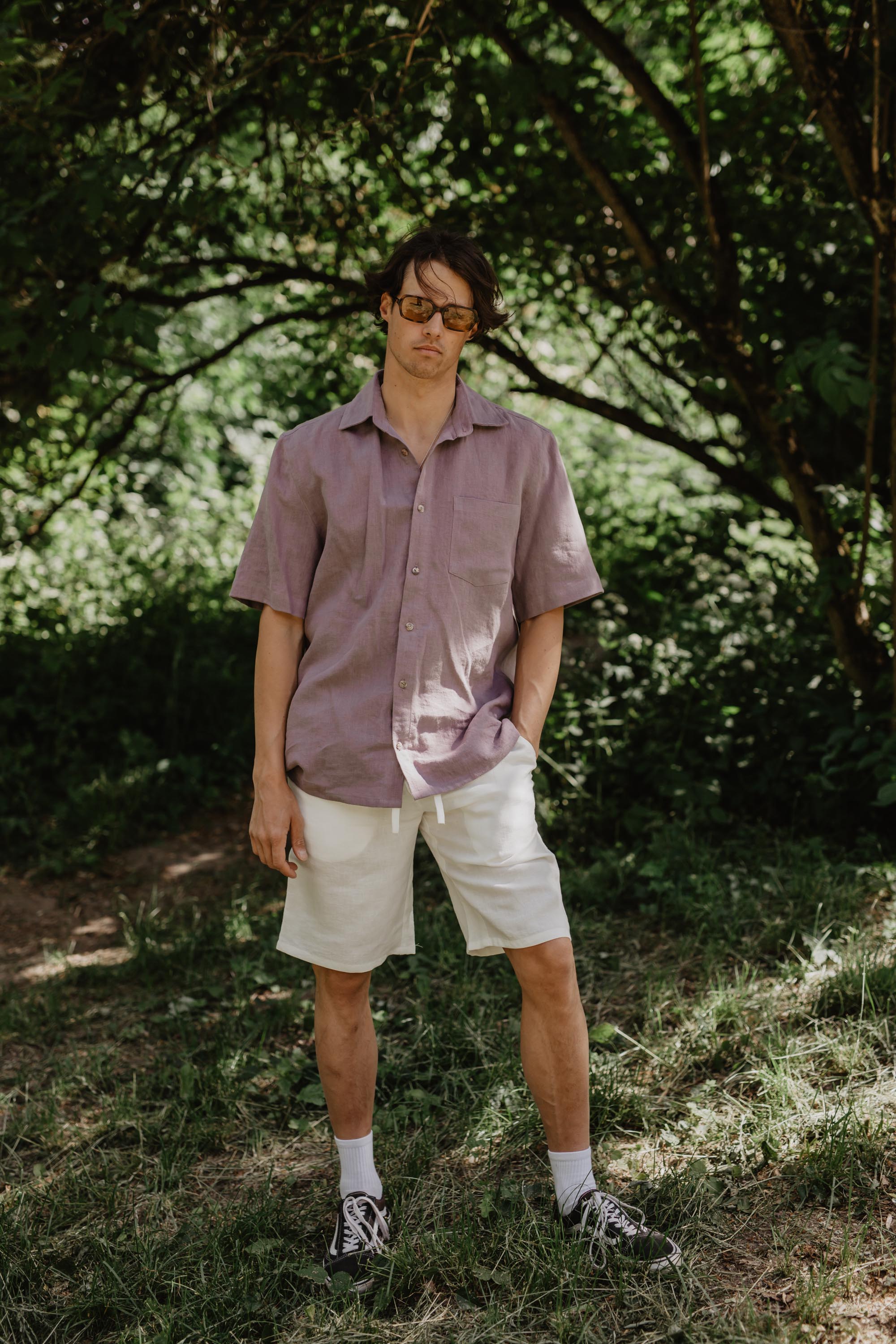 Oversized Leinenhemd MAGNUS - Staubiger Lavendel