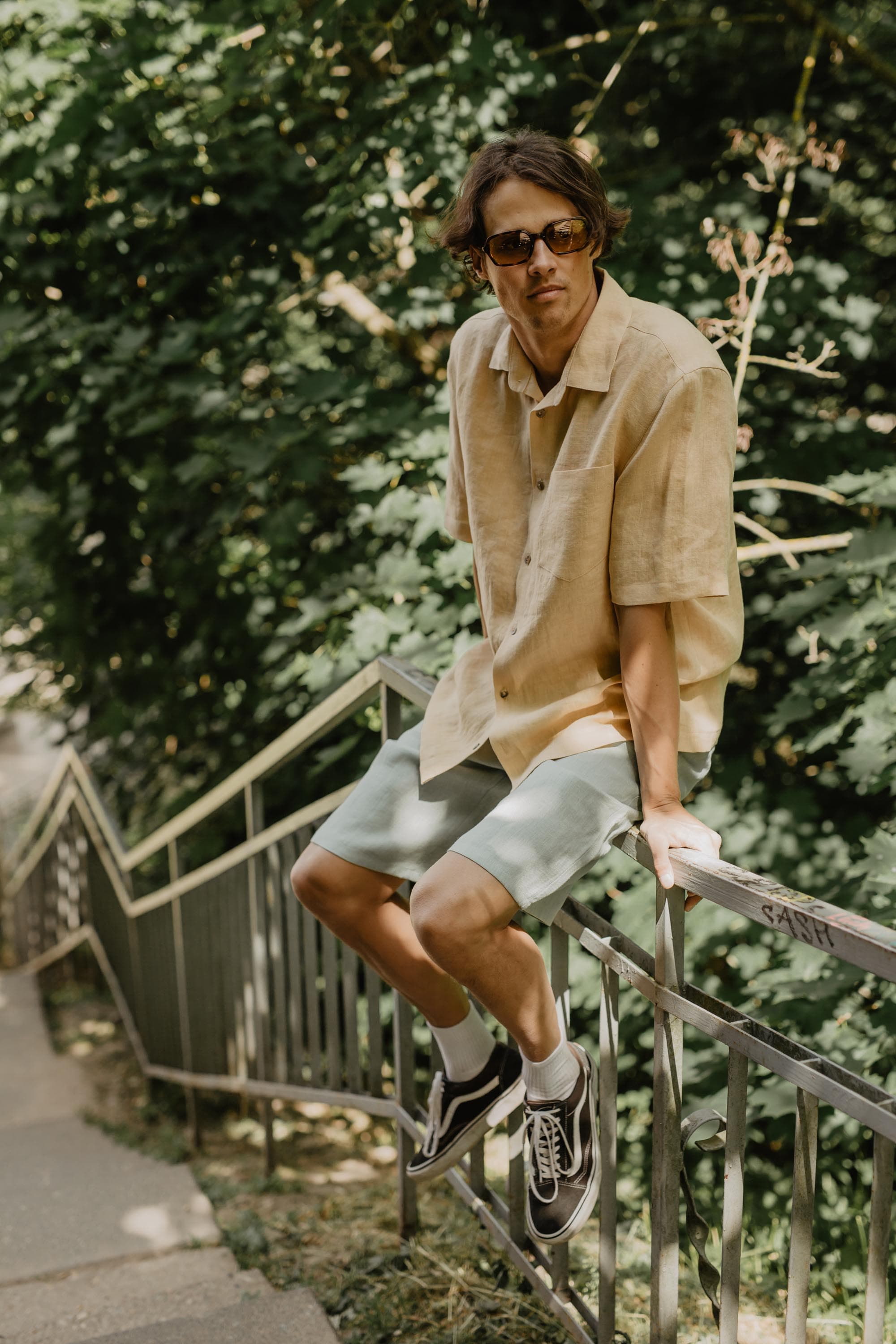 Klassische Leinenshorts HERMES - Salbeigrun