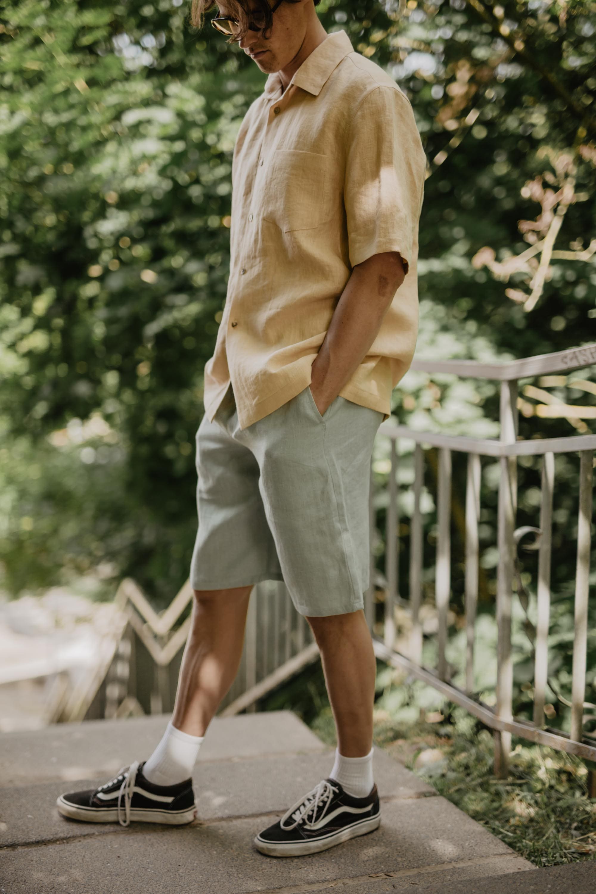 Klassische Leinenshorts HERMES - Salbeigrun