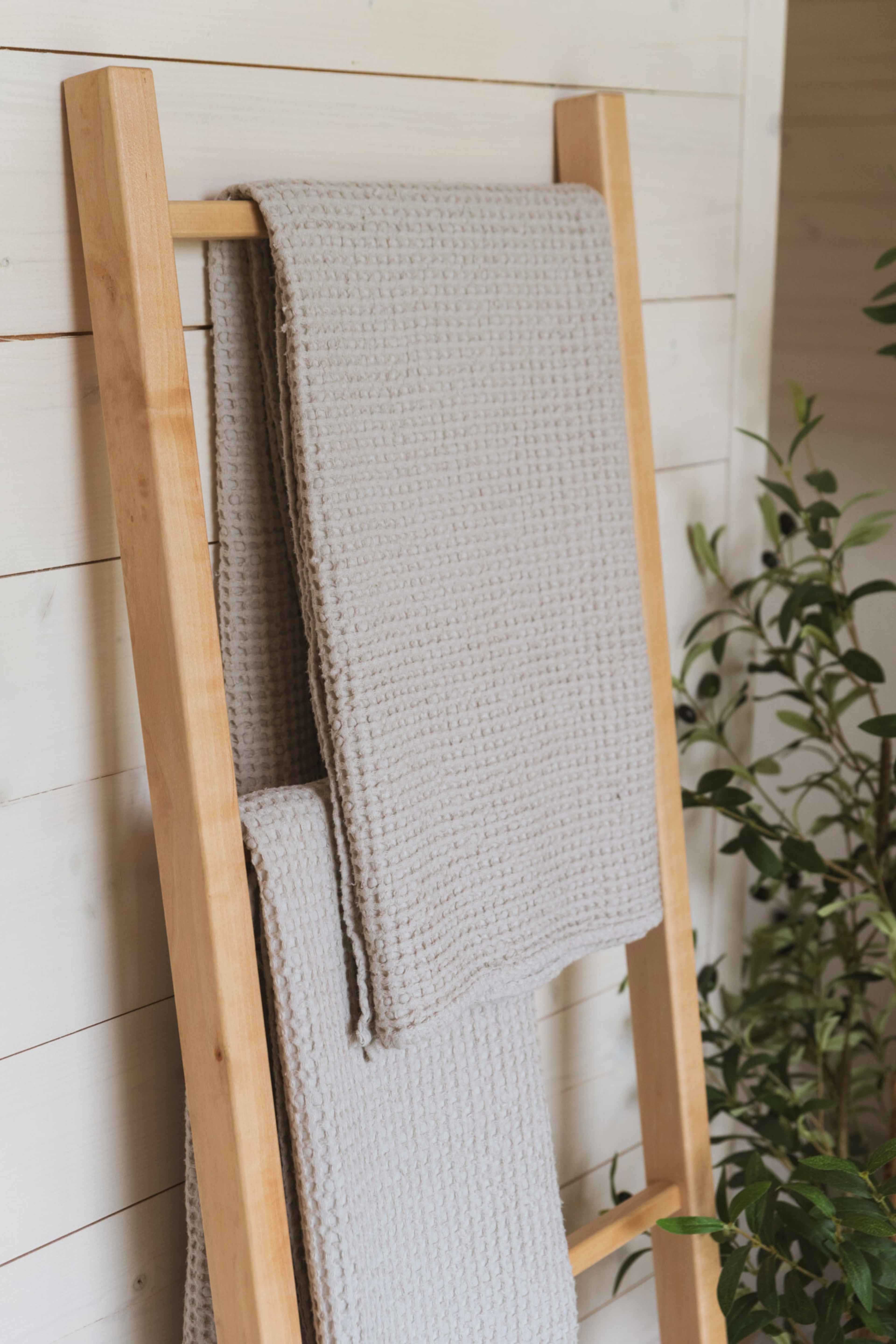 Wabenhandtuch-Set aus Leinen in Creme